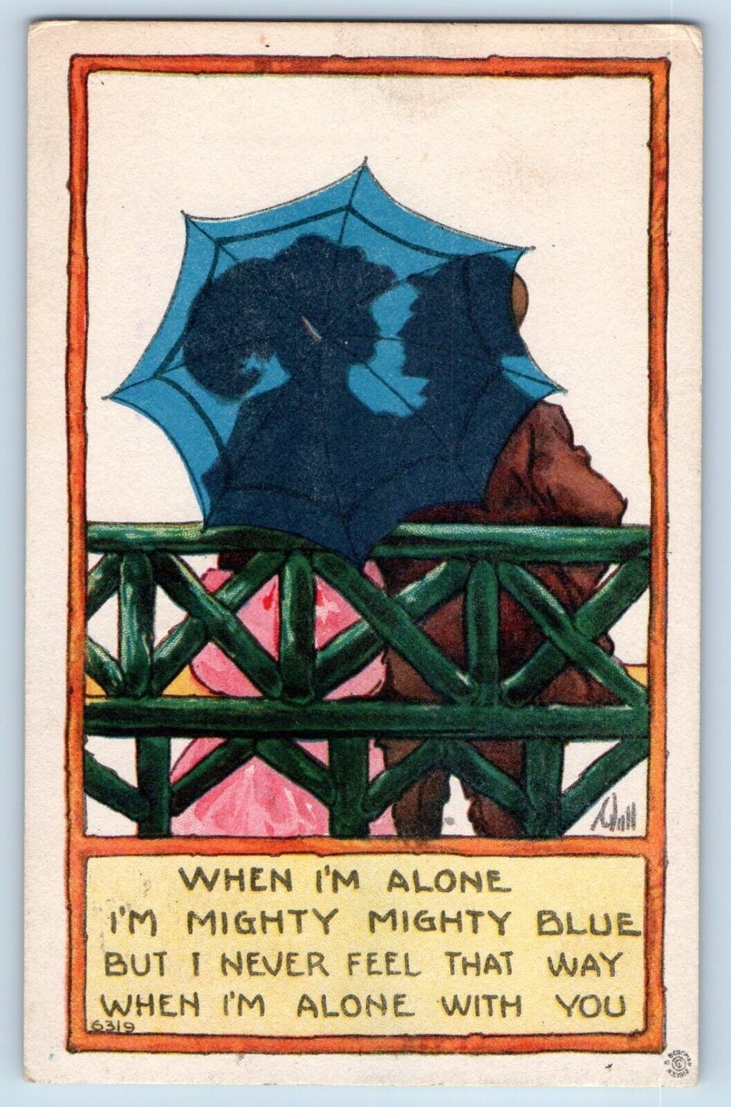 Wall Artist Signed Postcard Soldier Romance When I'm Alone I'm Mighty Blue 1914