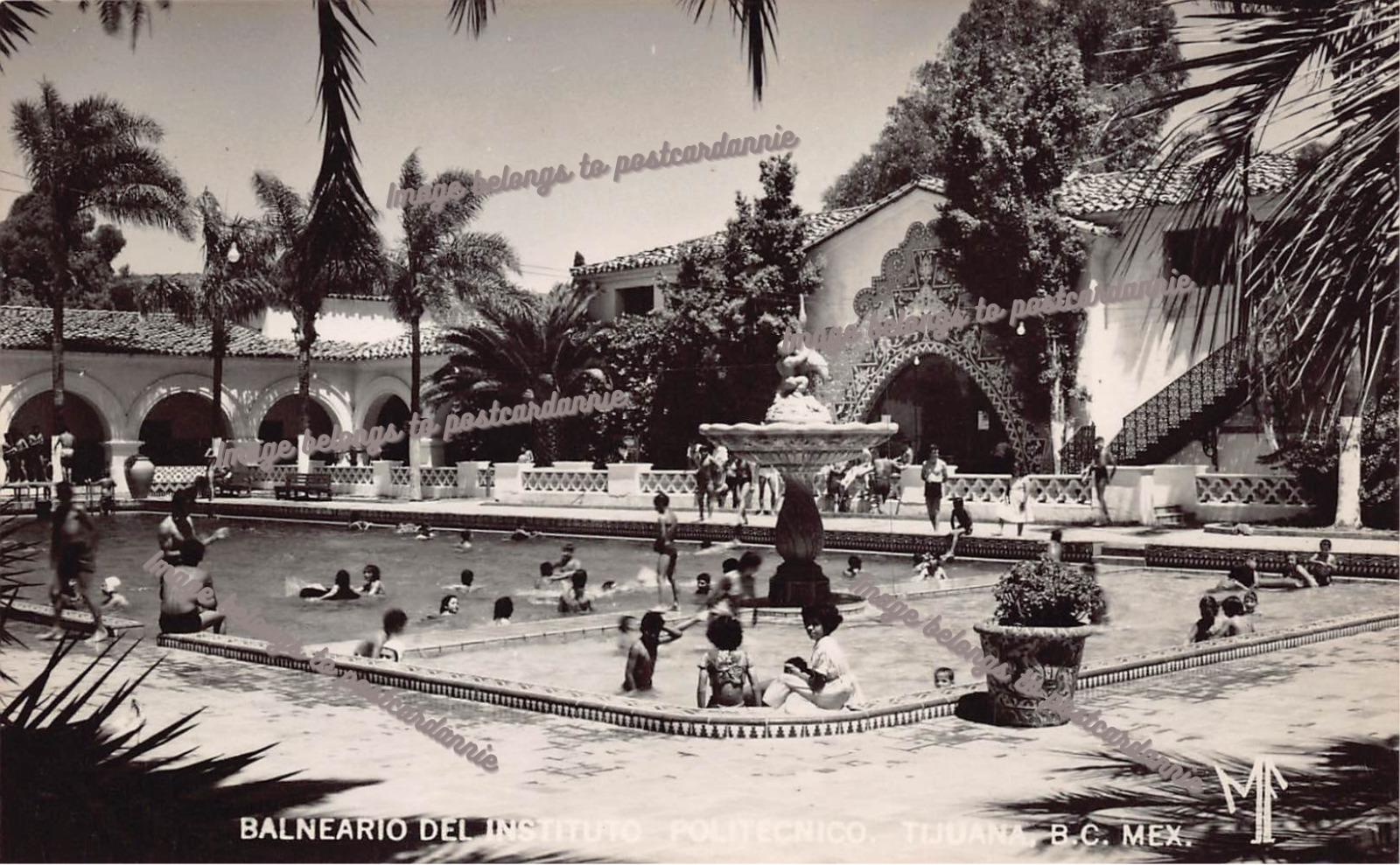 RPPC Tijuana Mexico Agua Caliente Casino Hotel Park Pool Photo Vtg Postcard C16