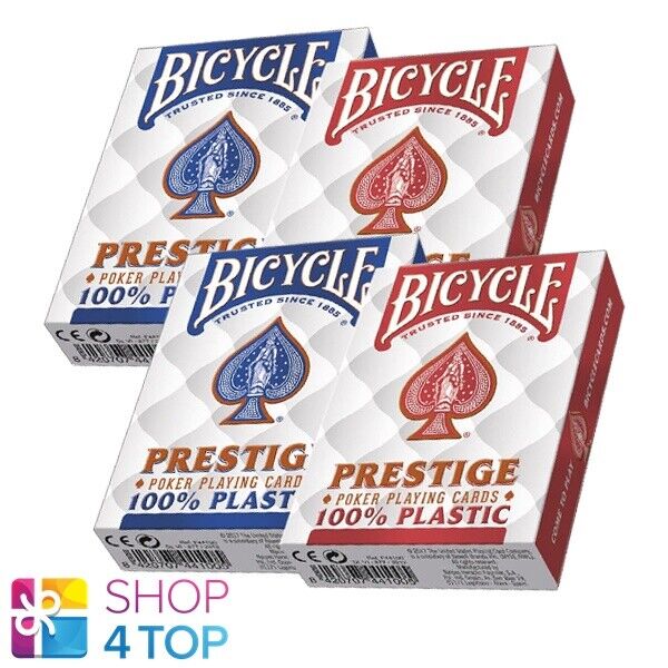 4 DECKS BICYCLE PRESTIGE 100% PLASTIC POKER PLAYING CARDS JUMBO 2 RED 2 BLUE NEW