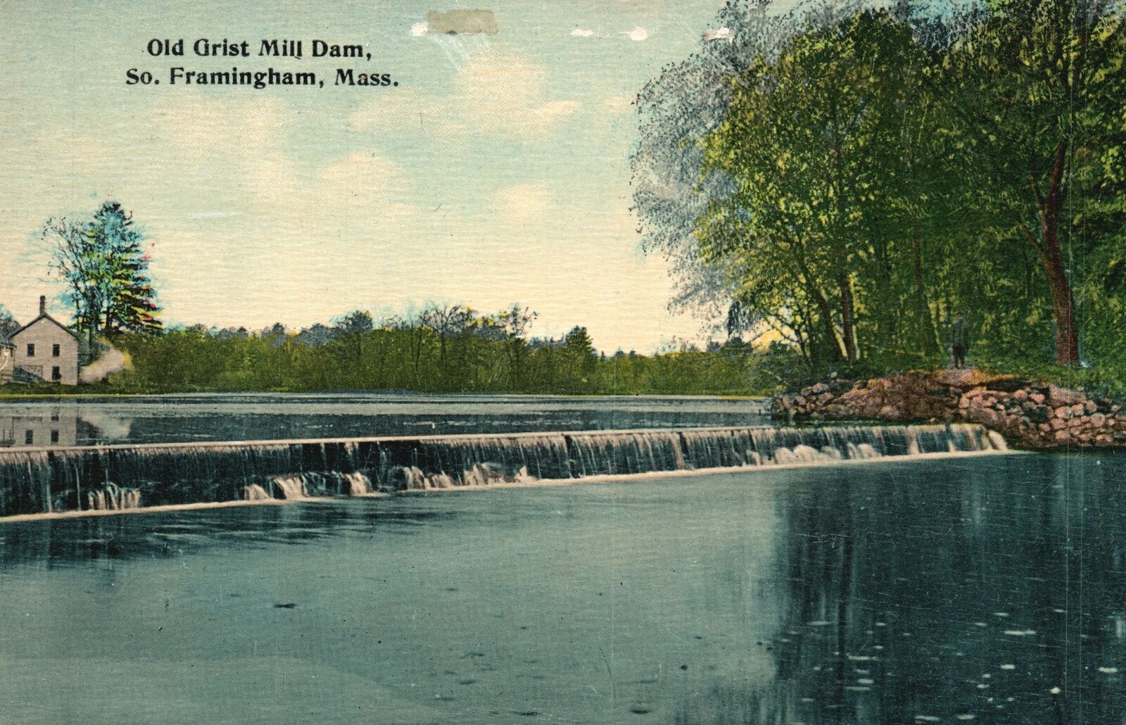 Vintage Postcard 1914 Old Grist Mill Dam Lake South Framingham Massachusetts MA