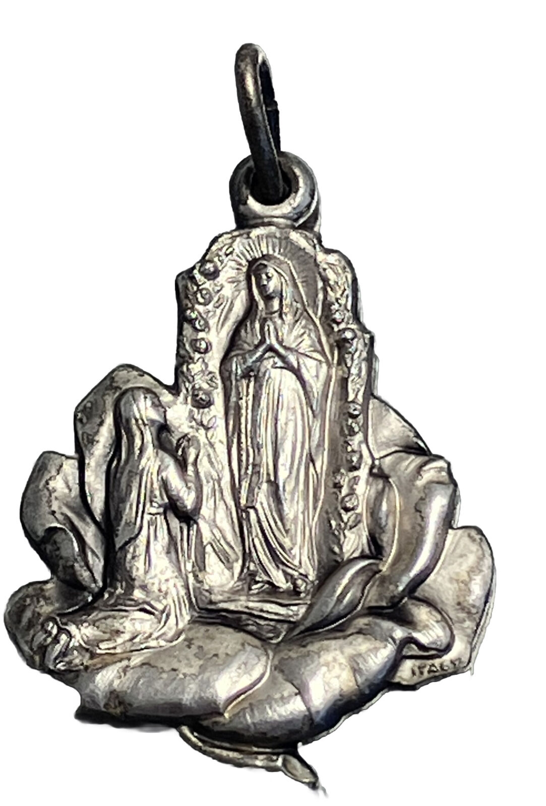 Vintage Catholic 1958 Centennial Lourdes Silver Tone Religious Medal Italy