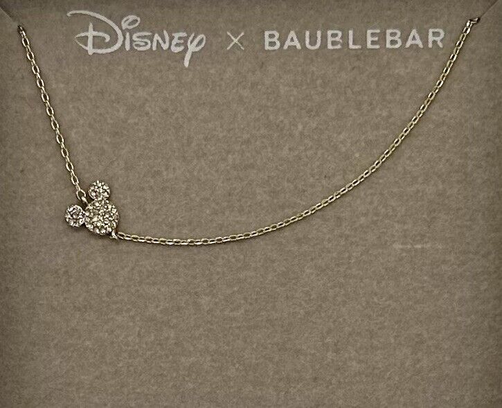 Disney x Baublebar Mickey Mouse Gold with White Pave Crystal Necklace NIB