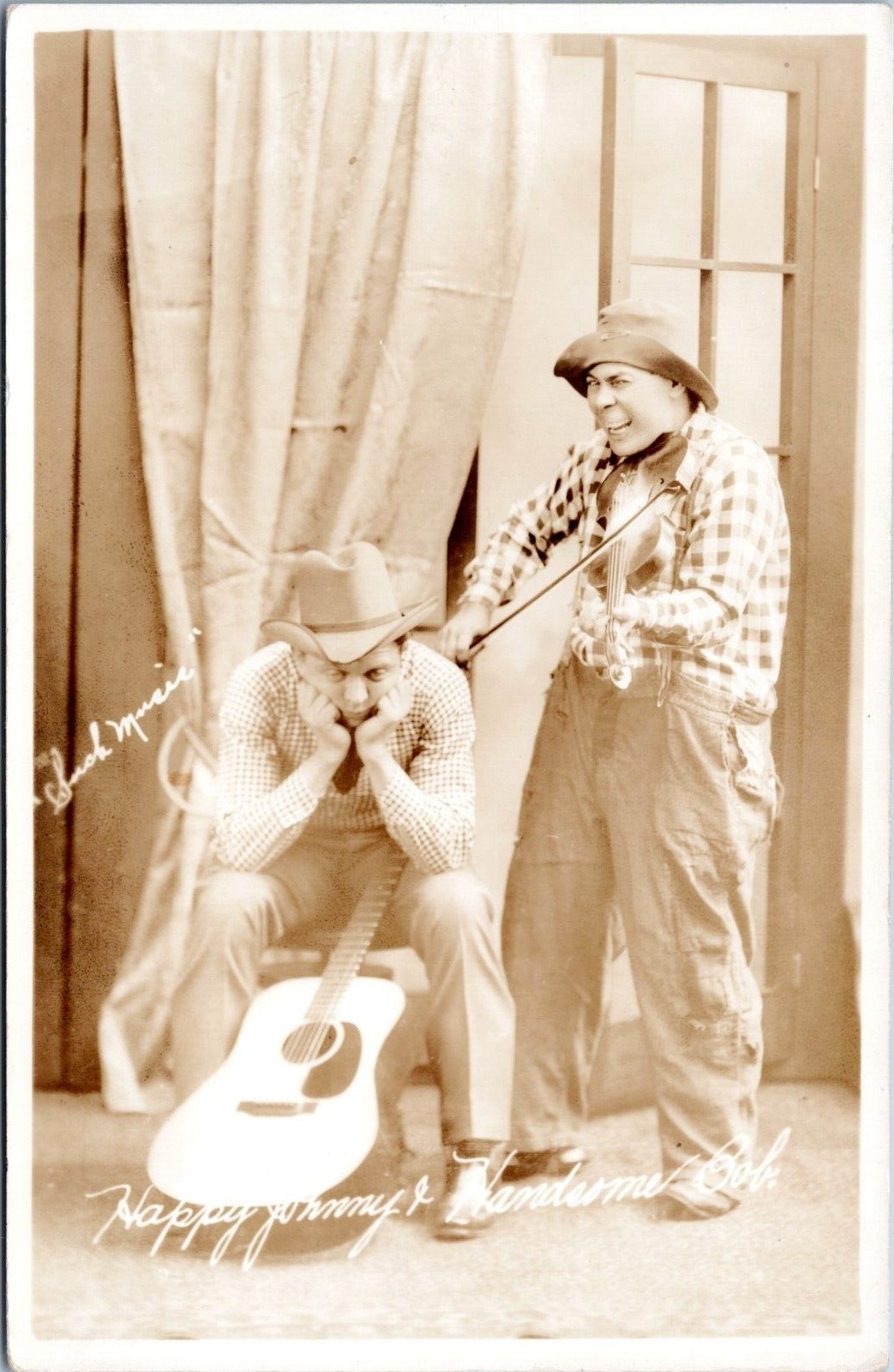 RPPC Happy Johnny, Handsome Bob, Hillbilly Country Music- 1930s Photo Postcard
