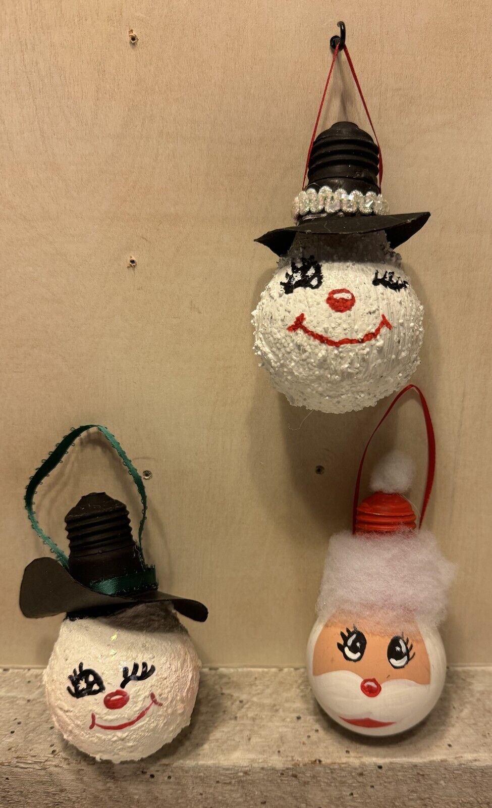 Christmas Lot of Handmade Lightbulbs - Snowman, Snowwoman, Santa