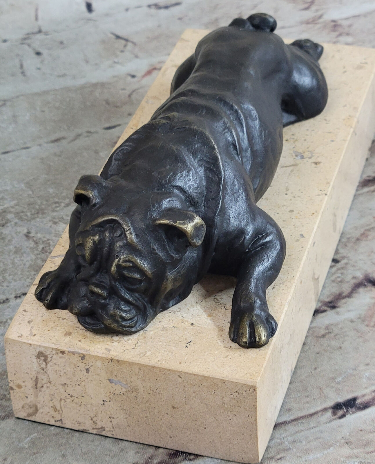 Adorable Sweet Little Bulldog Bronze Sculpture Statue Figurine Figure Home Deco