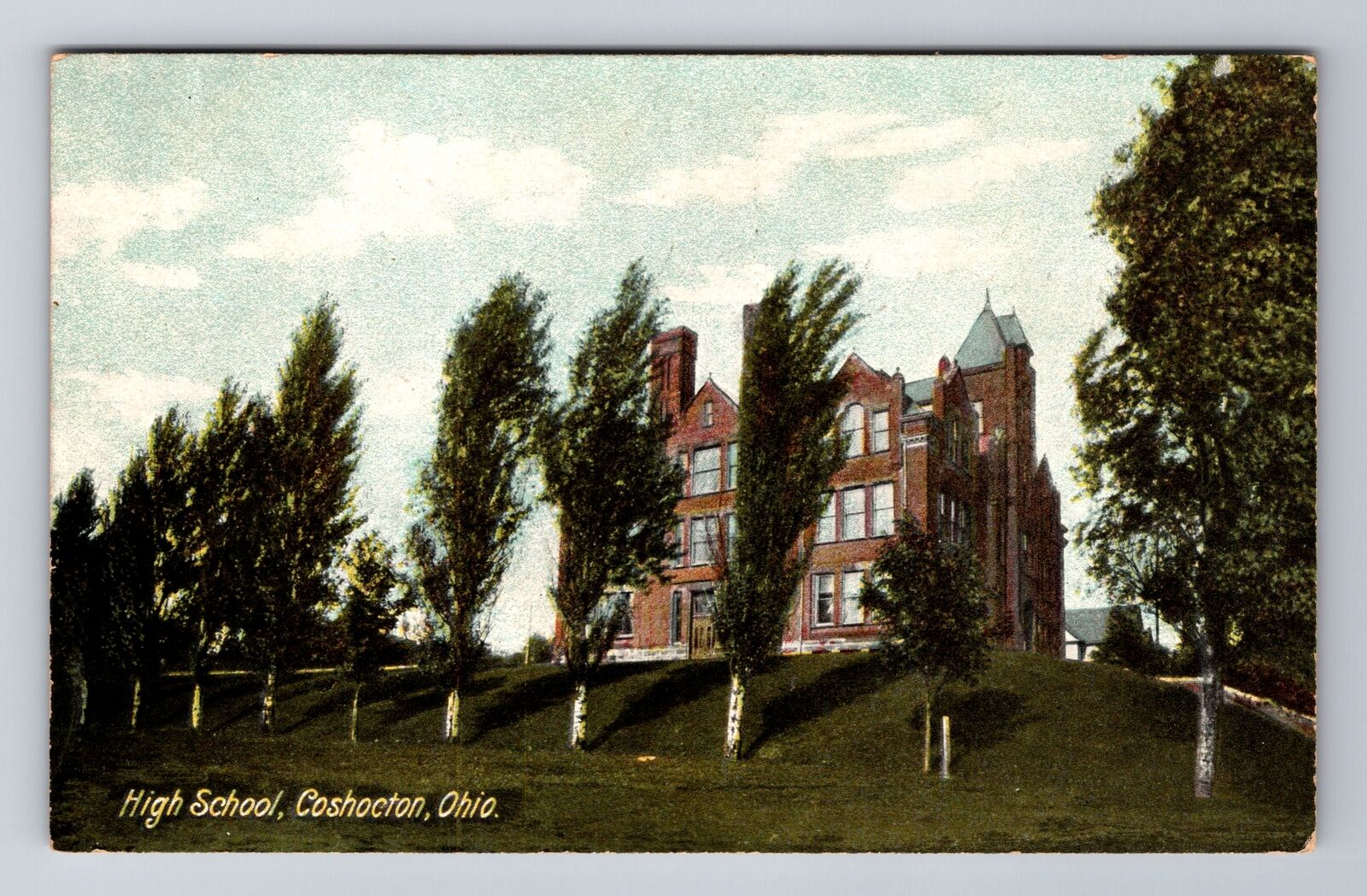 Coshocton OH-Ohio, High School, Antique Vintage Souvenir Postcard