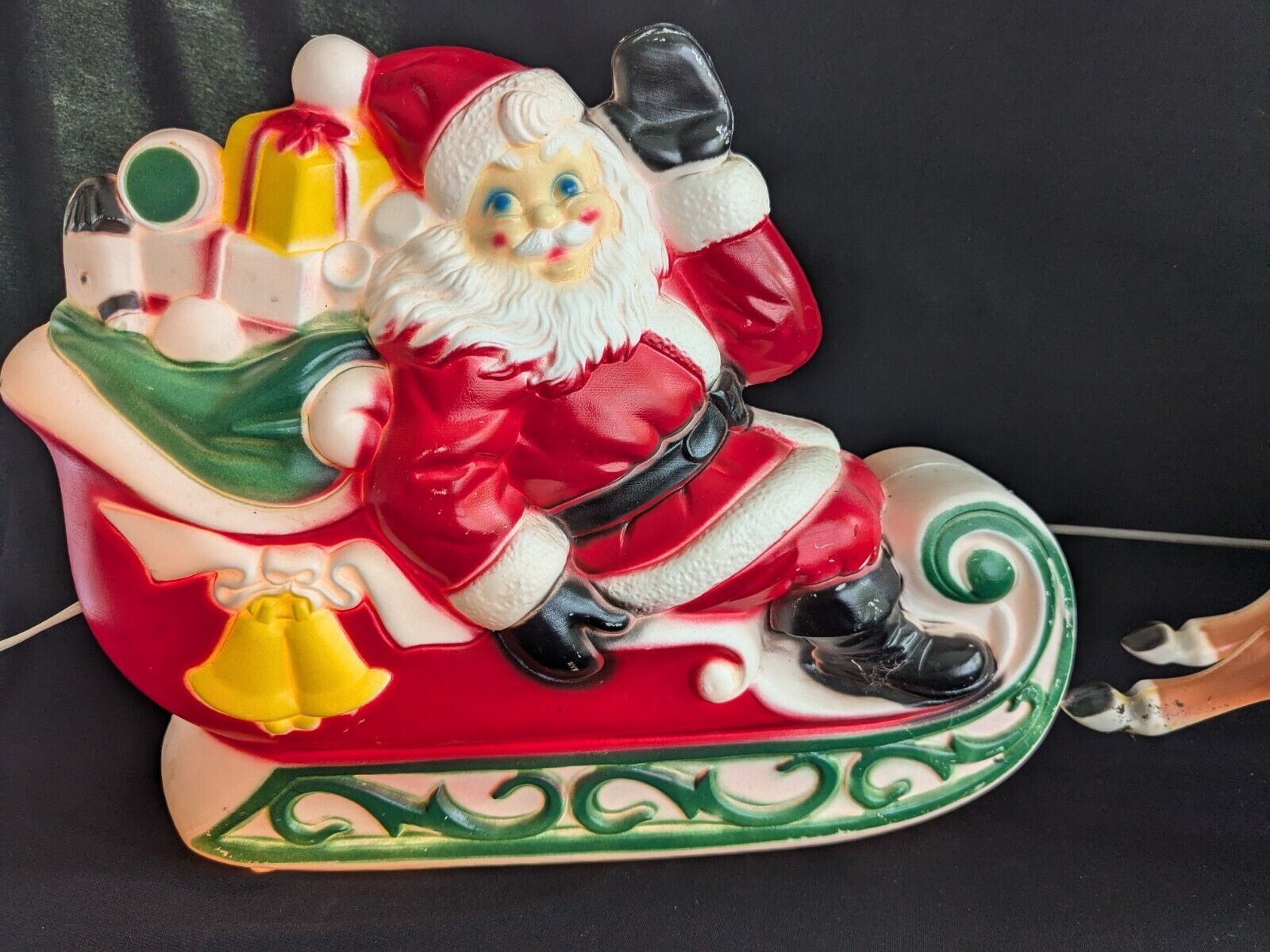 Vtg Judith Novelty Blow Mold Santa With Two Reindeer & Working Light