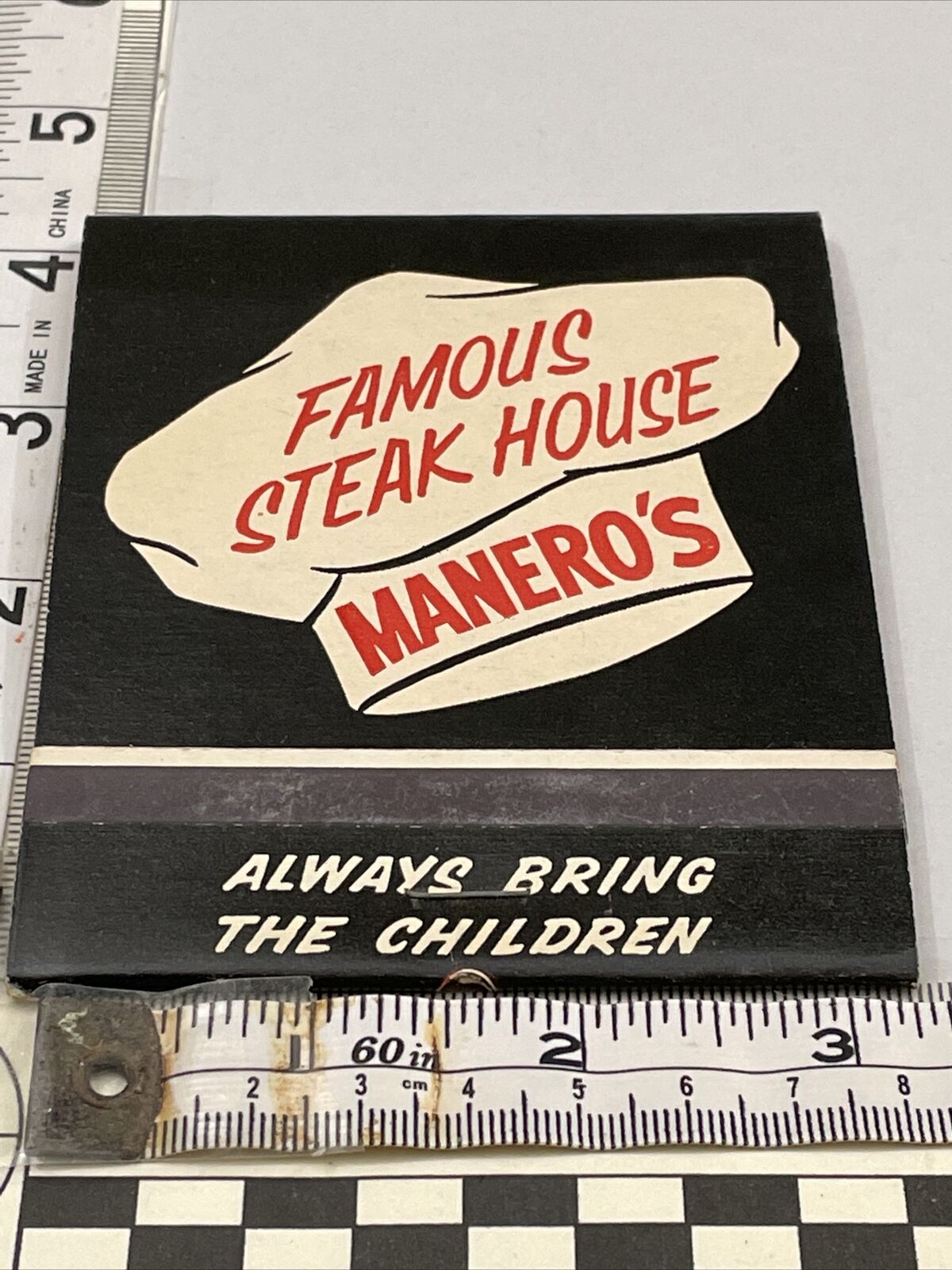 Giant  Feature Matchbook  Manero’s Famous Steak House  Rochelle Park, NJ  gmg