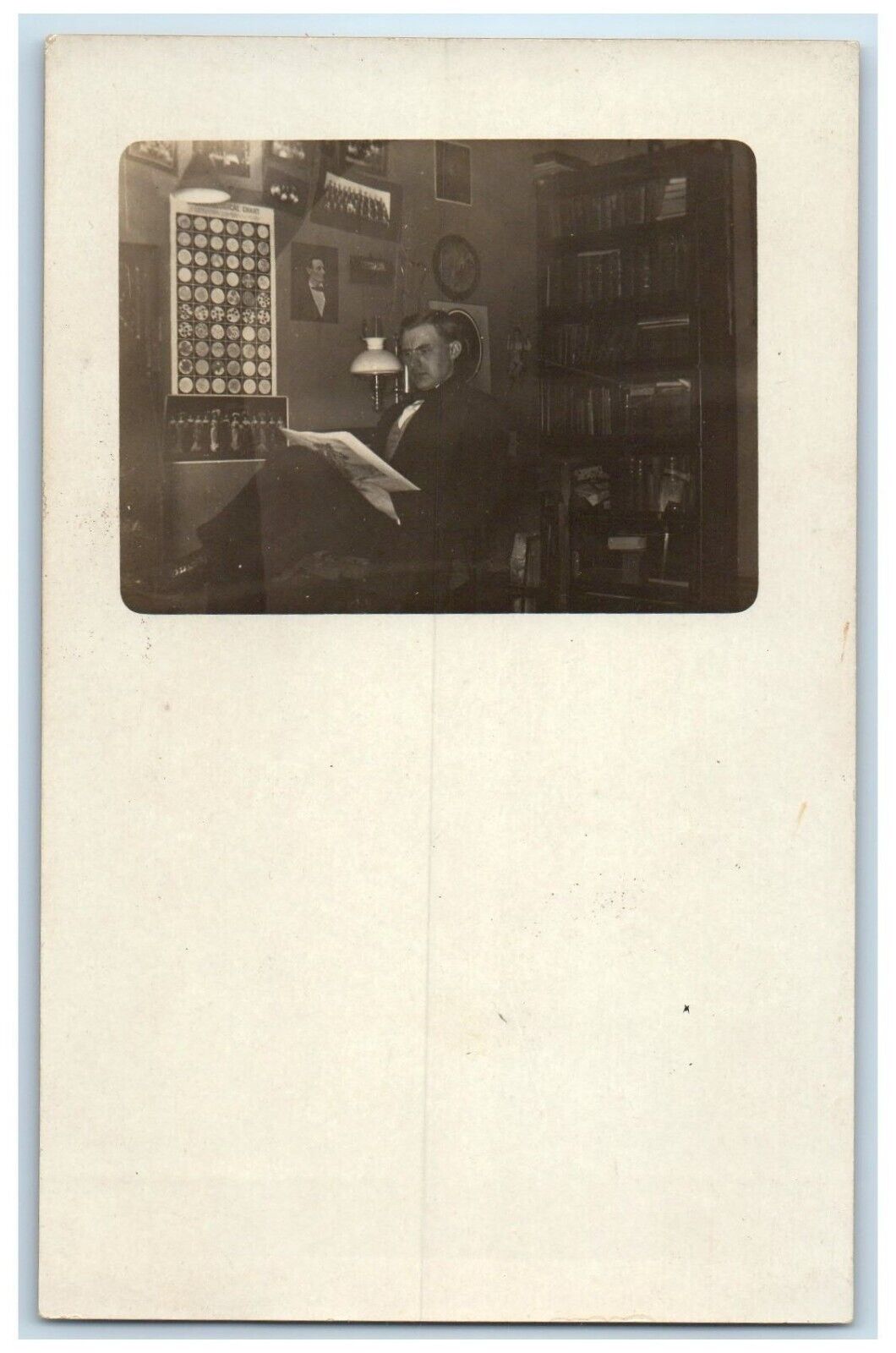 c1910's College Dorm Room Interior Books RPPC Photo Unposted Antique Postcard