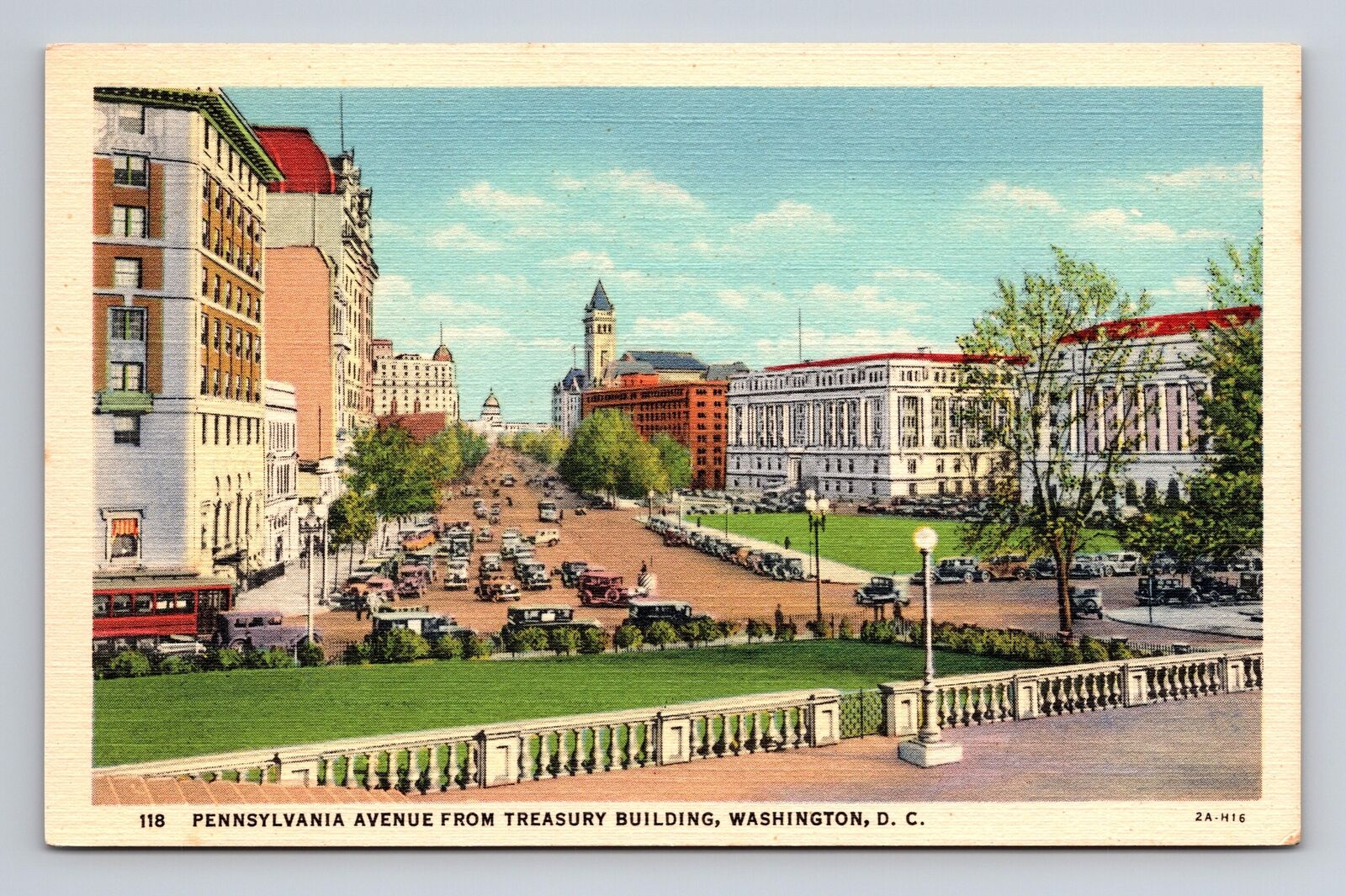 c1932 Linen Postcard Washington DC Pennsylvania Avenue from Treasury Building