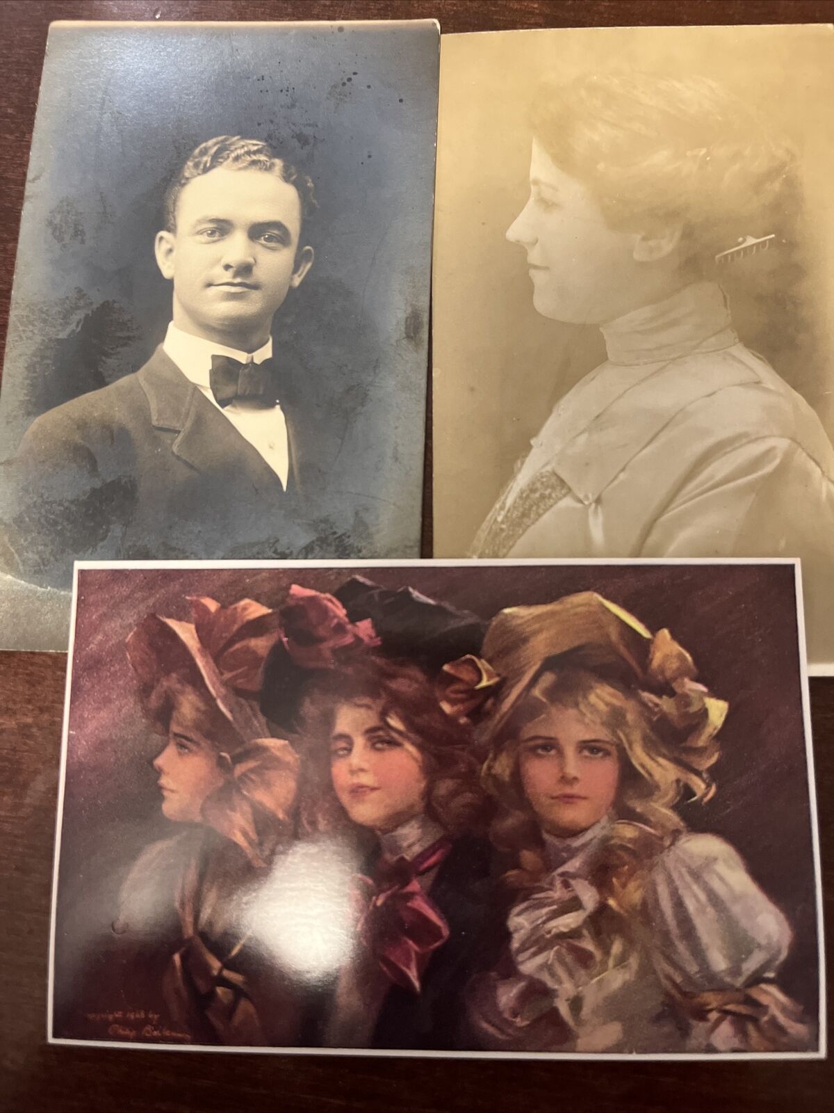 Vintage B&W Portraits Of A Man And A Woman Plus Extra Postcards 