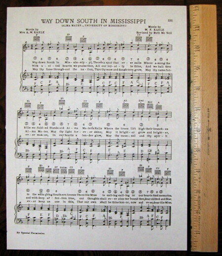 UNIVERSITY OF MISSISSIPPI OLE MISS Original Vintage Song c1938 