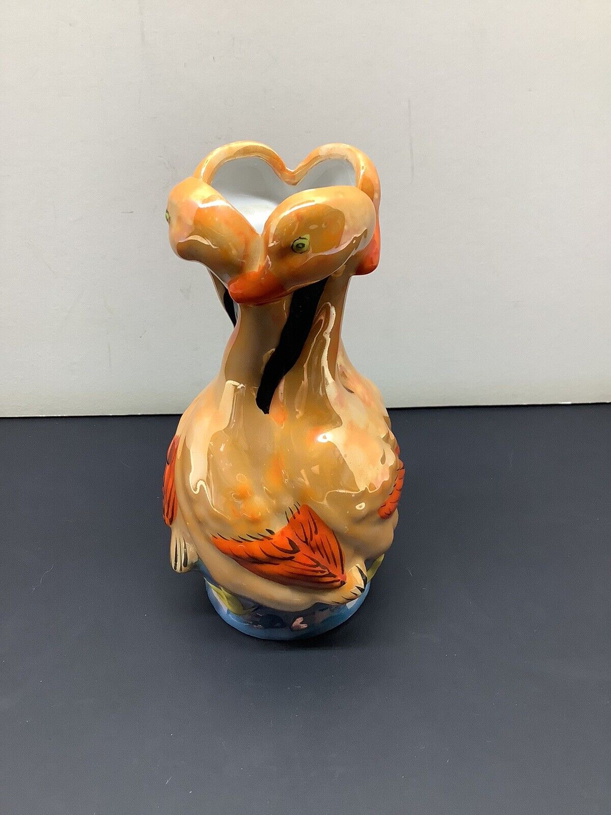 Vintage Hand Painted 4 Orange Lustreware Ducks Figural Vase Japan 5.5” EUC