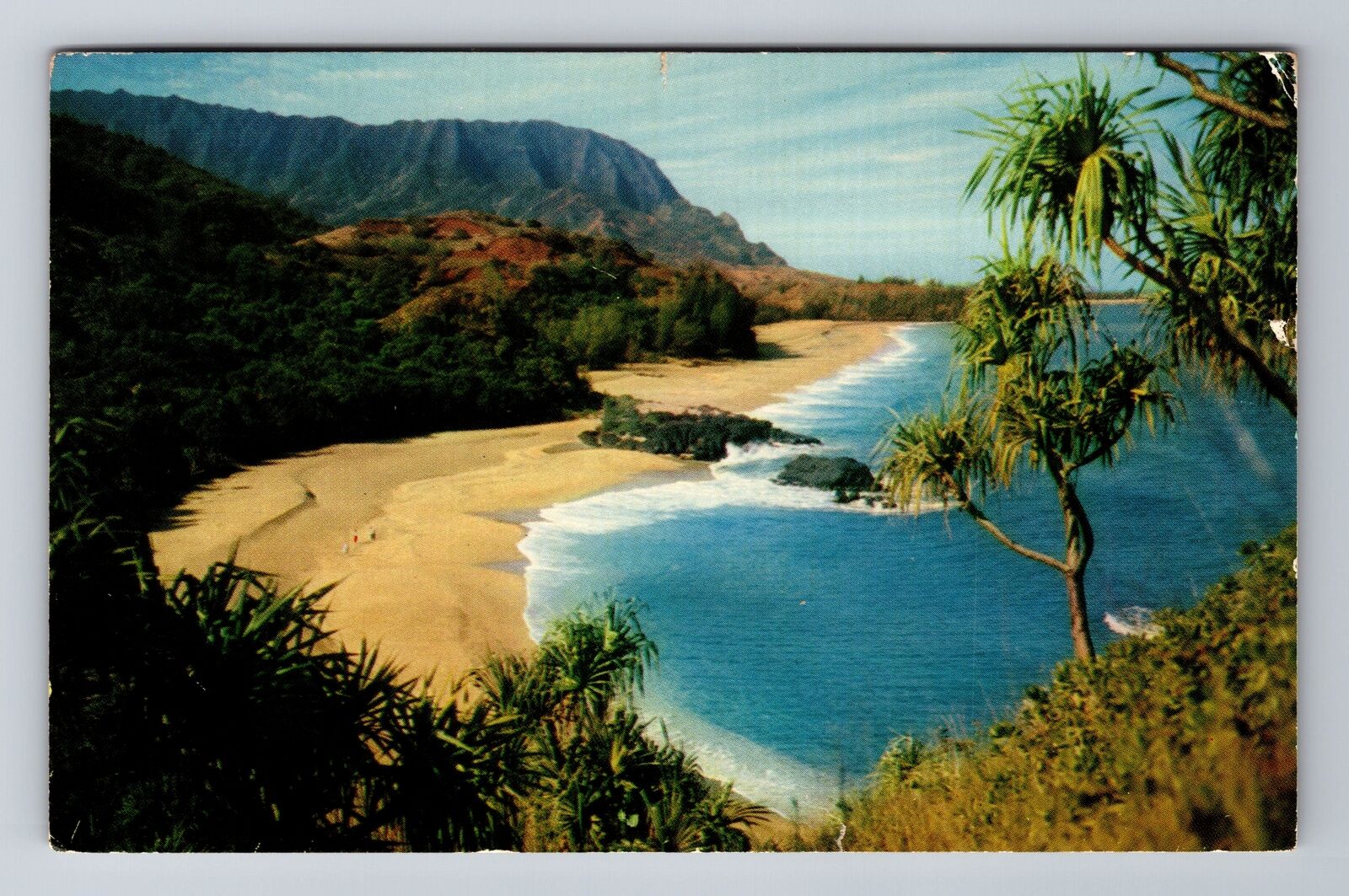 HI-Hawaii, Lumahai Beach, Aerial, Antique, Vintage c1954 Souvenir Postcard