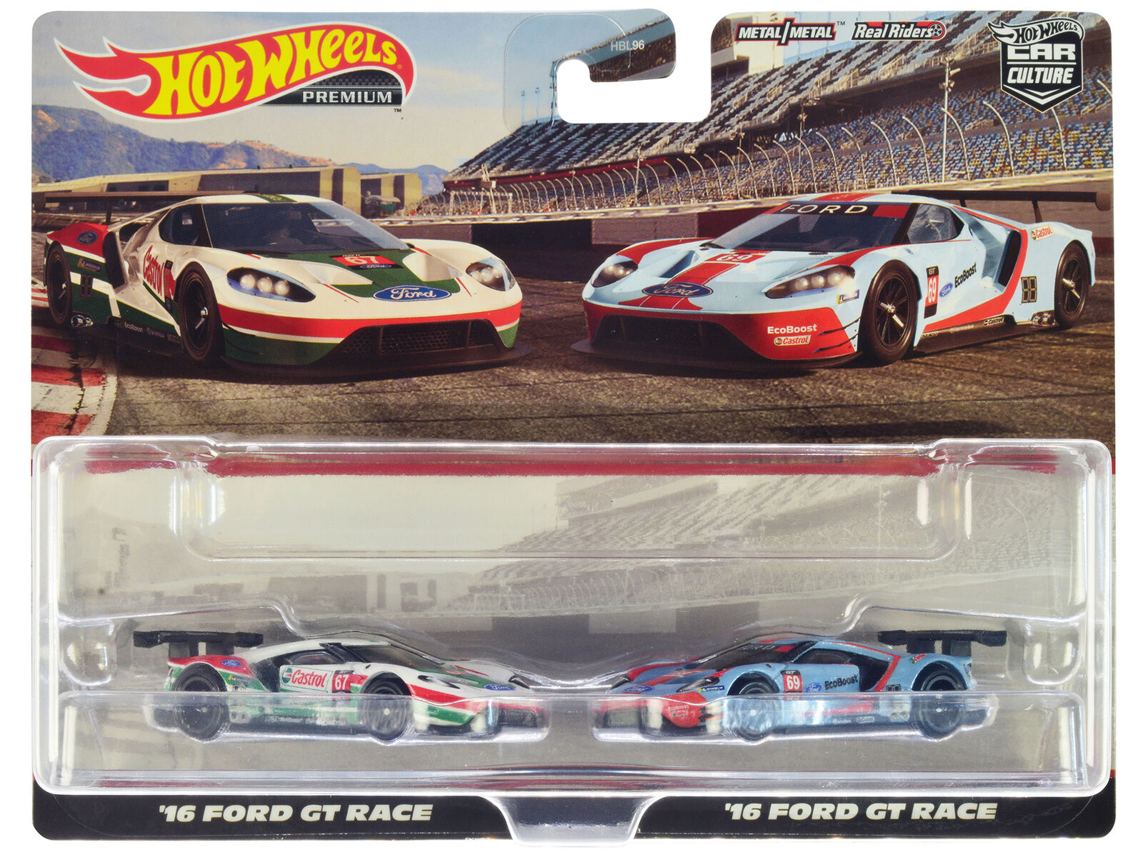 2016 Ford GT Race #67 White with Green and Red Stripes and 2016 Ford GT Race #69