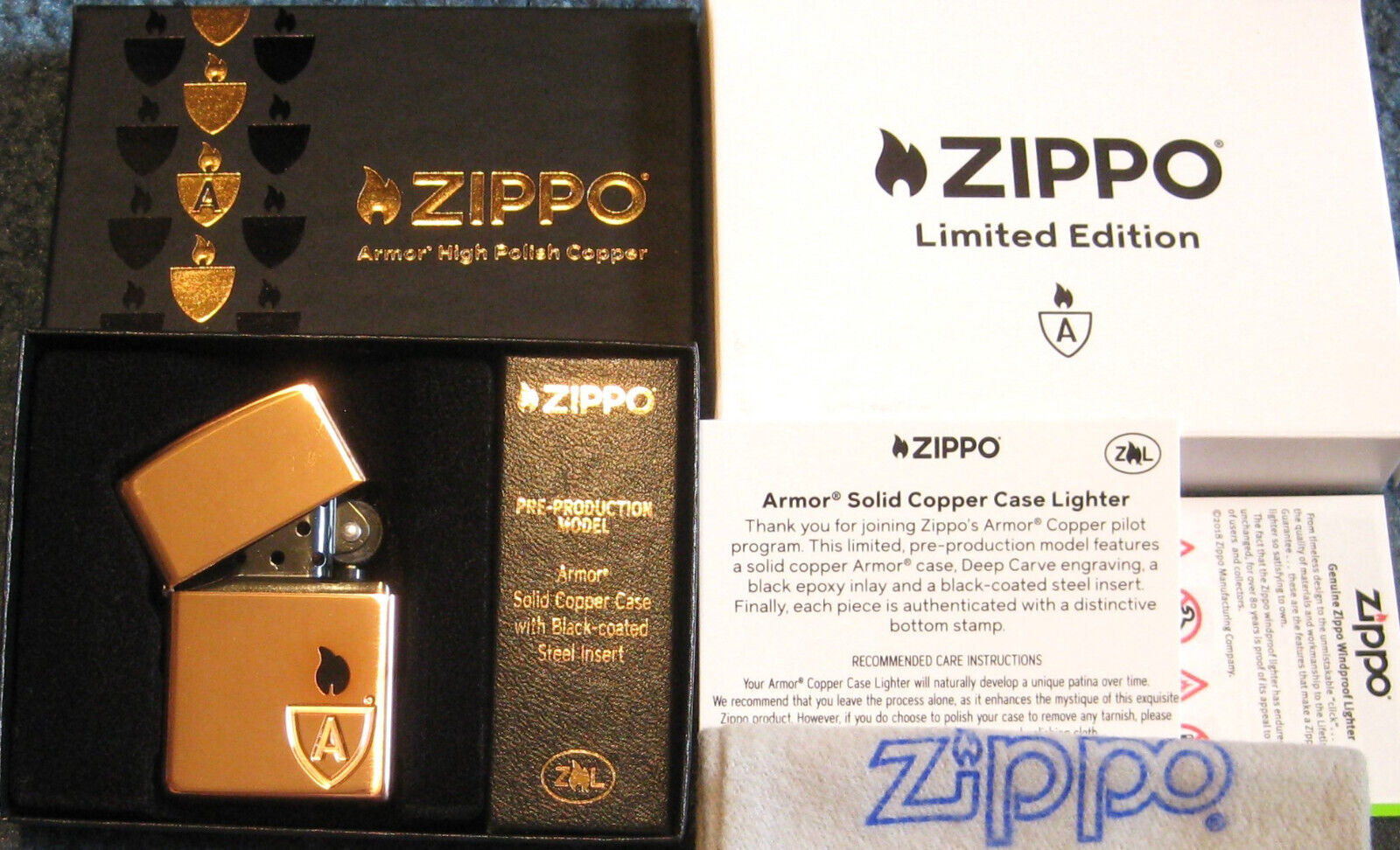 ZIPPO COPPER ARMOR LE Lighter  EPOXY INLAY 46171 Mint Special BLACK S.S. INSERT