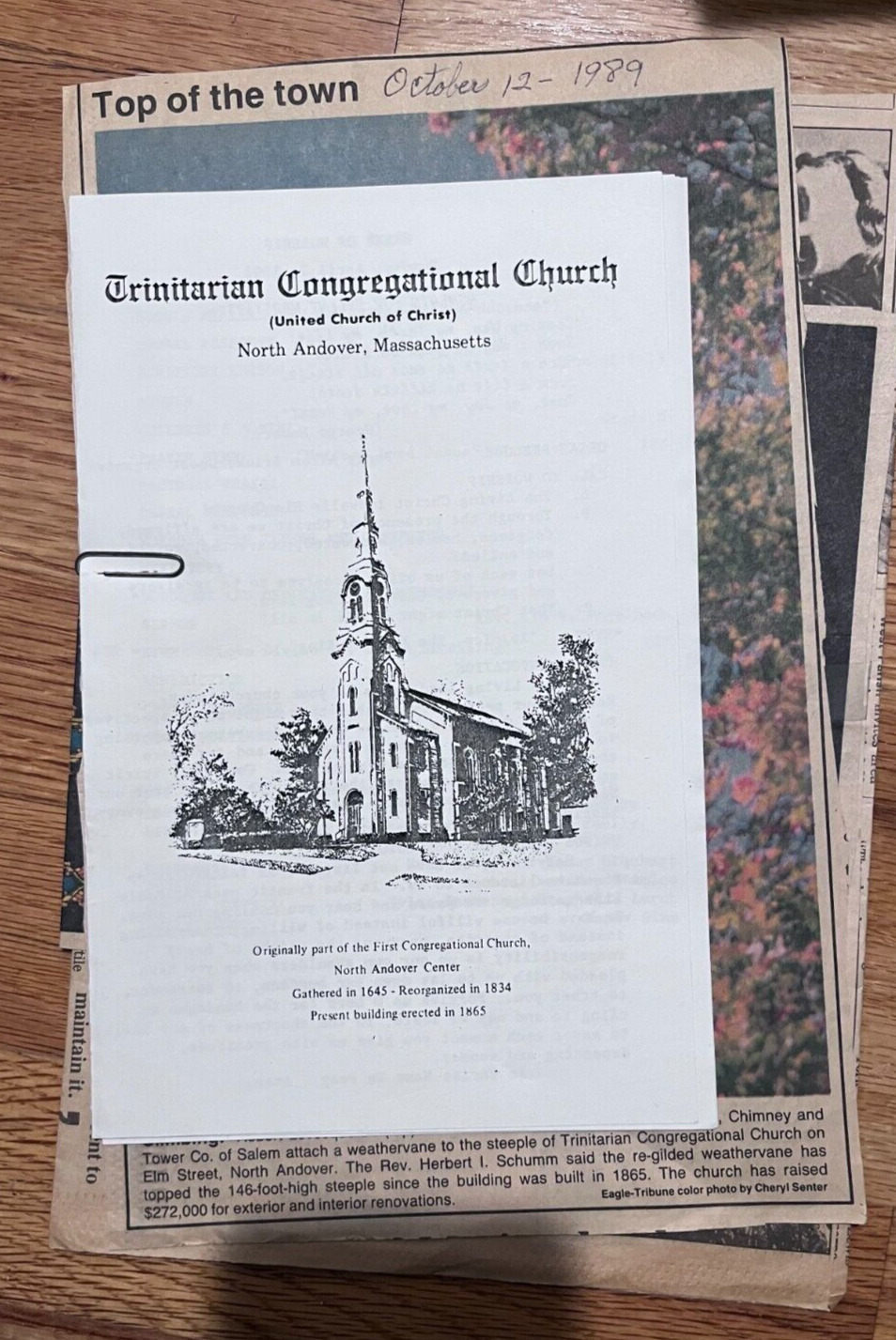Unitarian Congregational Church North Andover MA Feb 10 & April 7 1991 + article