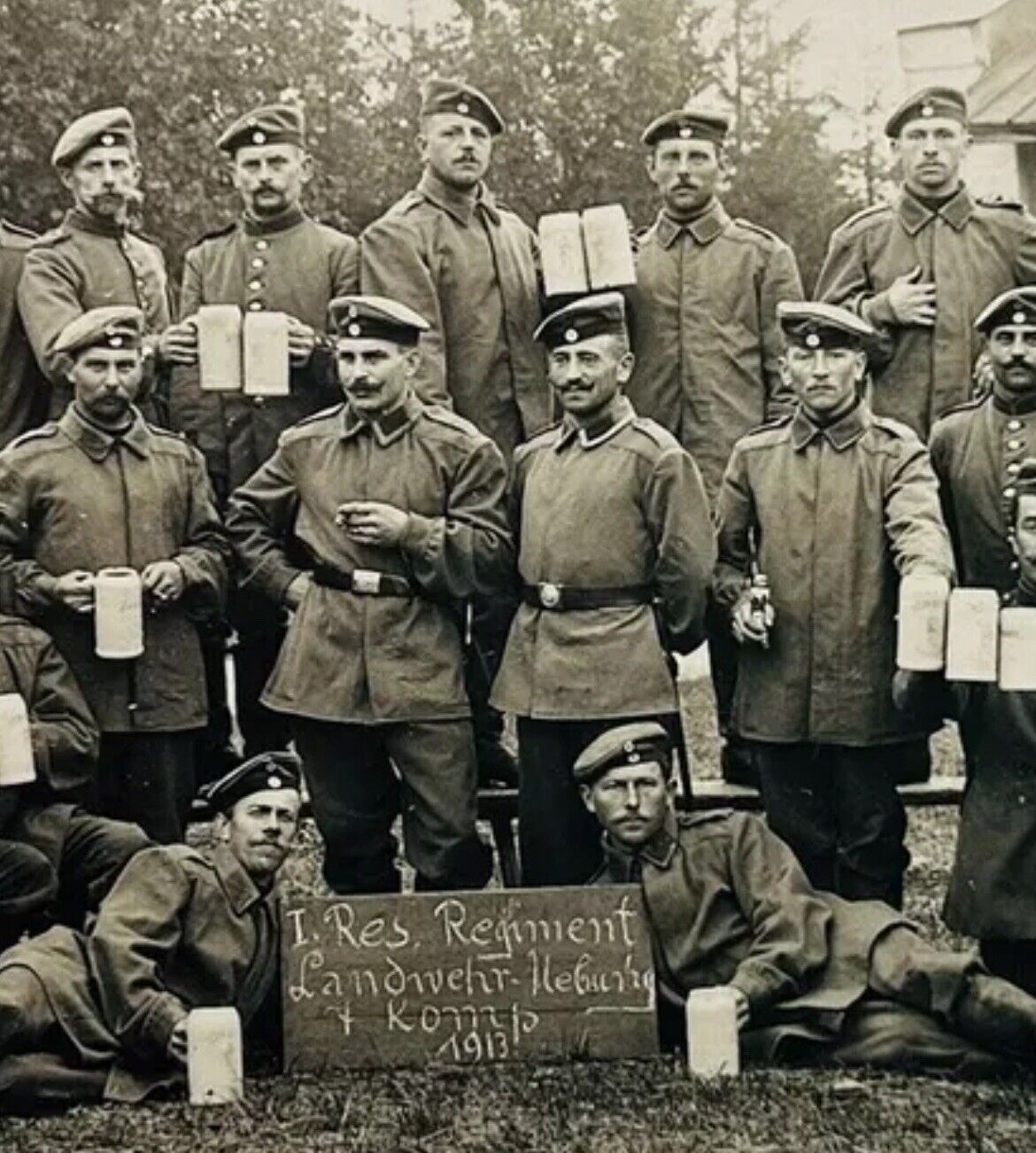 WW1 Era German Unit Uniformed Soldiers w/ Steins - Unused Original Postcard