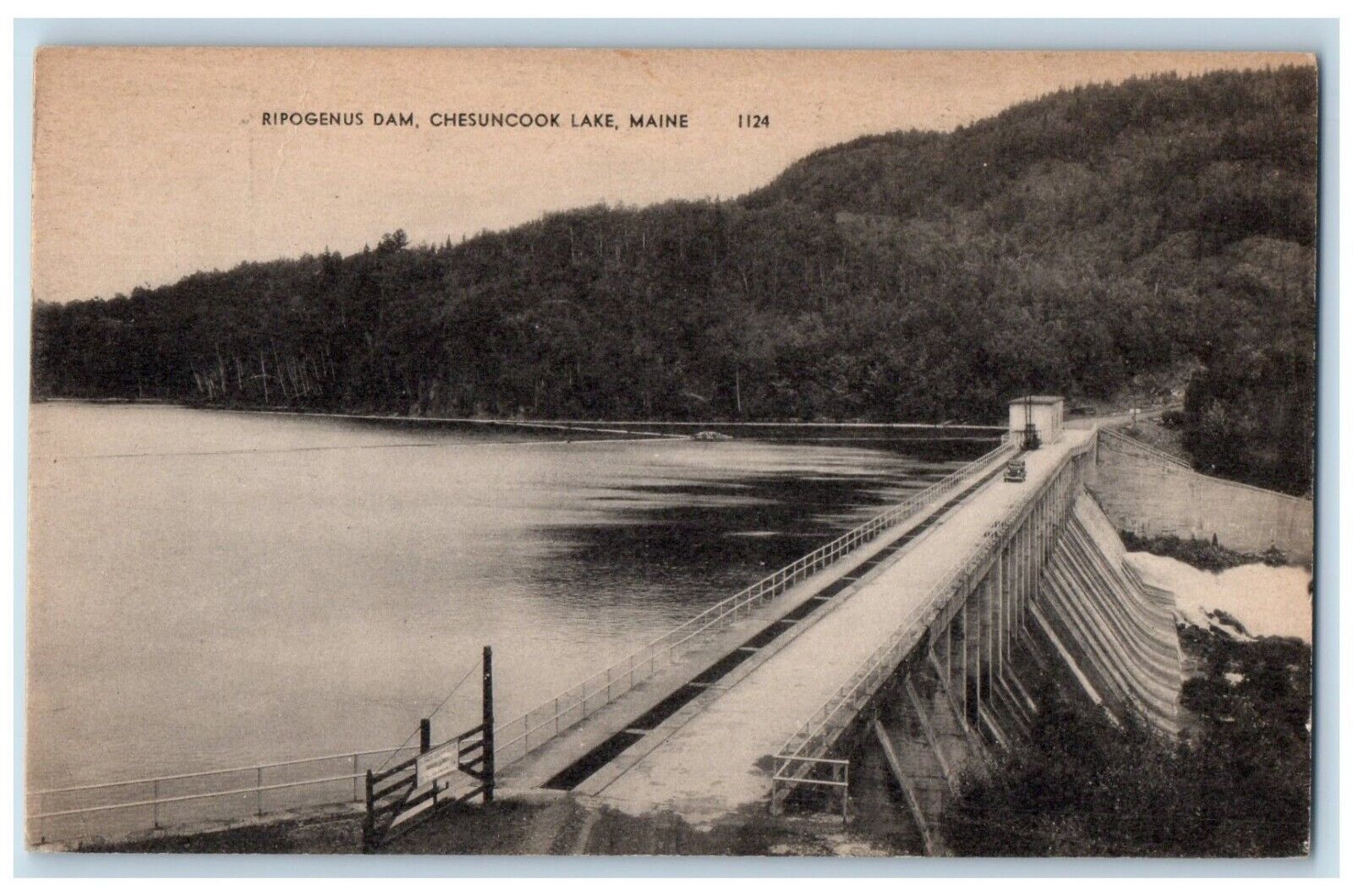c1910's Ripogenus Dam Road Bridge Car Chesuncook Lake Maine ME Antique Postcard