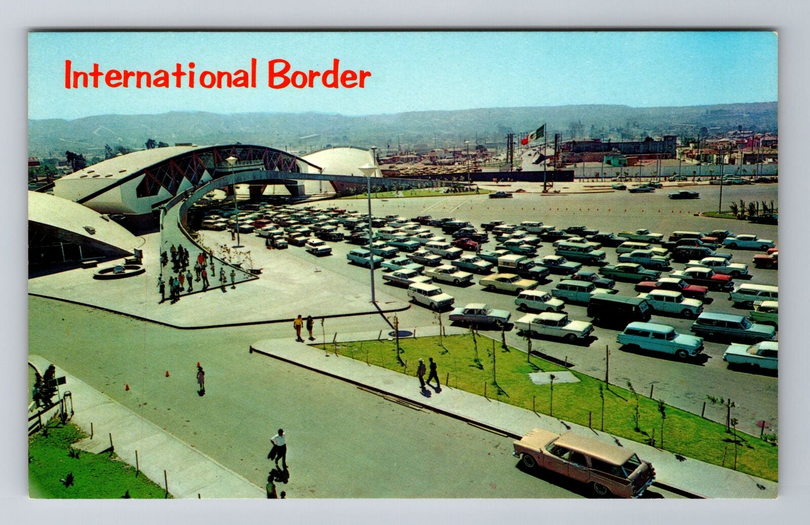 Tijuana-Mexico, Aerial of International Border, Antique Vintage Postcard
