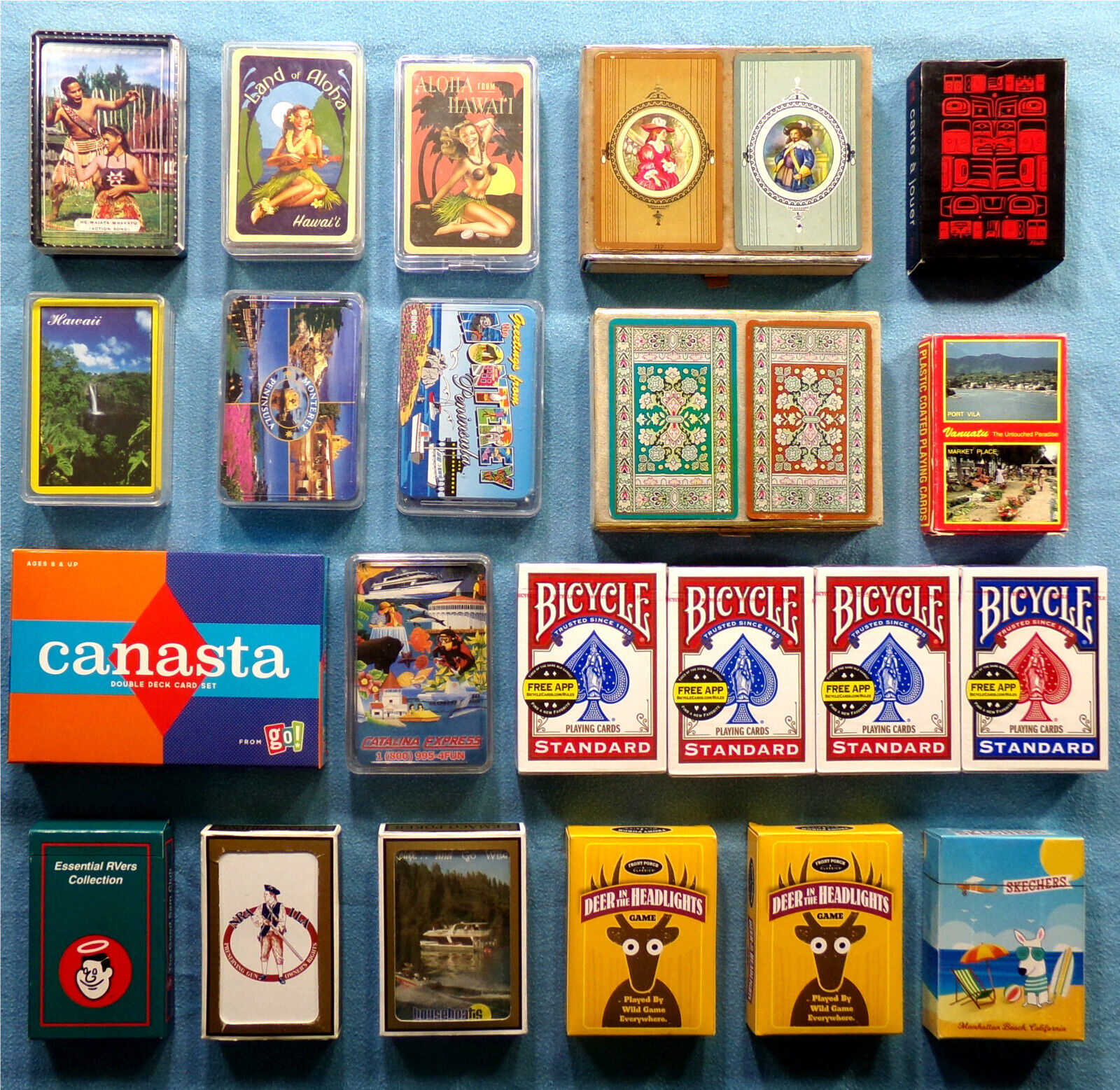 25 DECKS: Playing Card Deck Lot, Vintage & New, Hawaii Monterey Congress Canasta