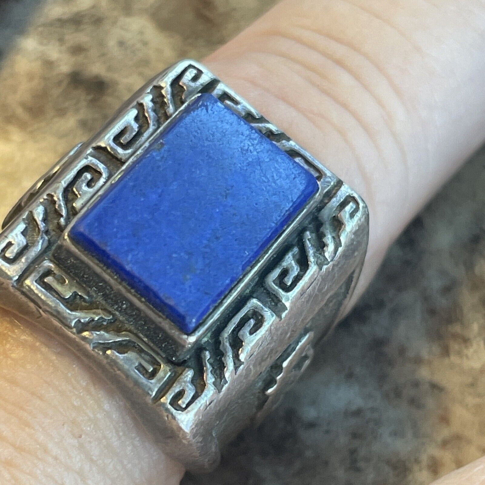 Ted Charveze (Isleta) Ring Sterling Silver with Rare Lapis Azul Stone Size 8
