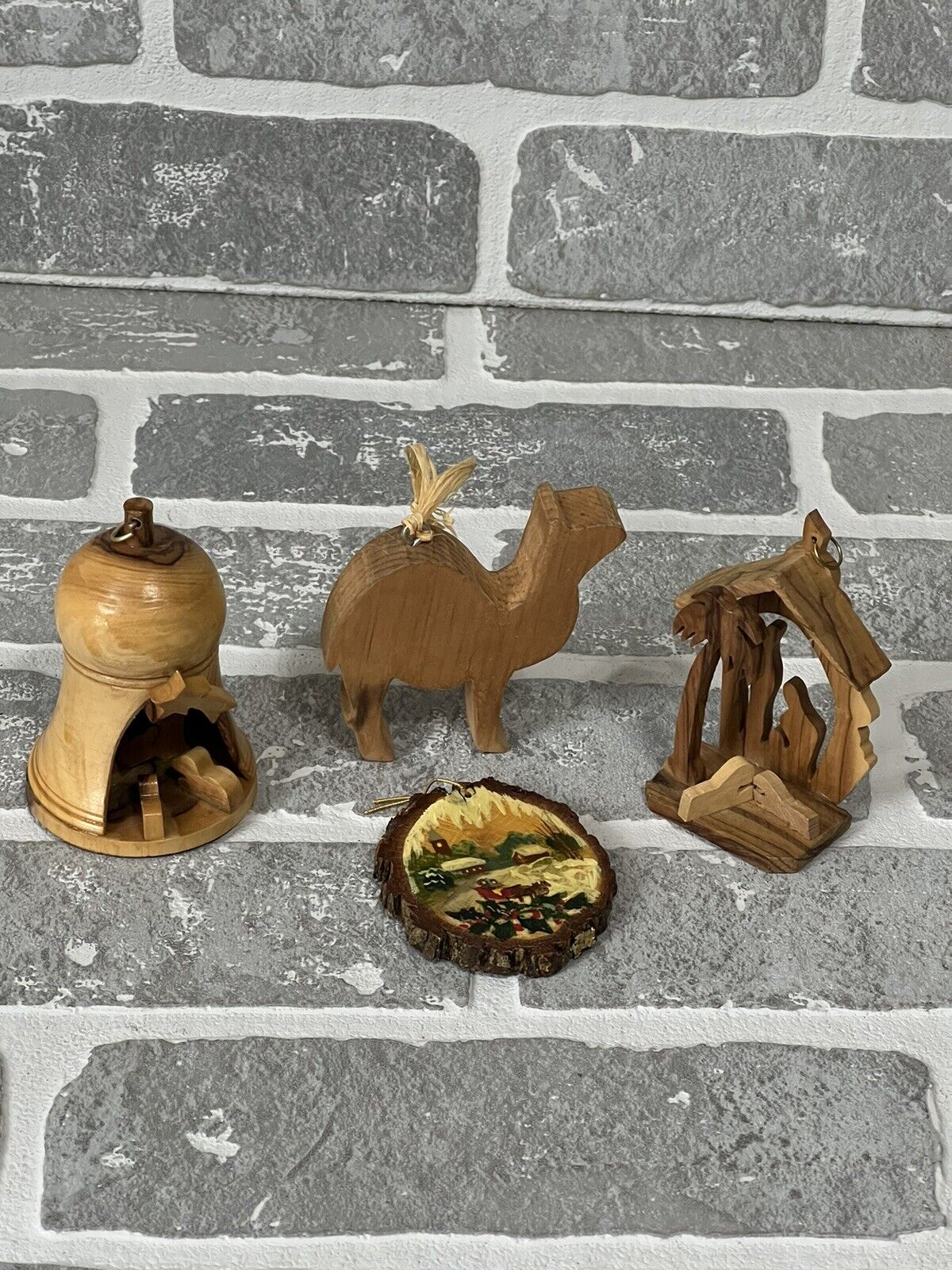 Wooden Christmas Ornaments Set Of 4 Preowned 