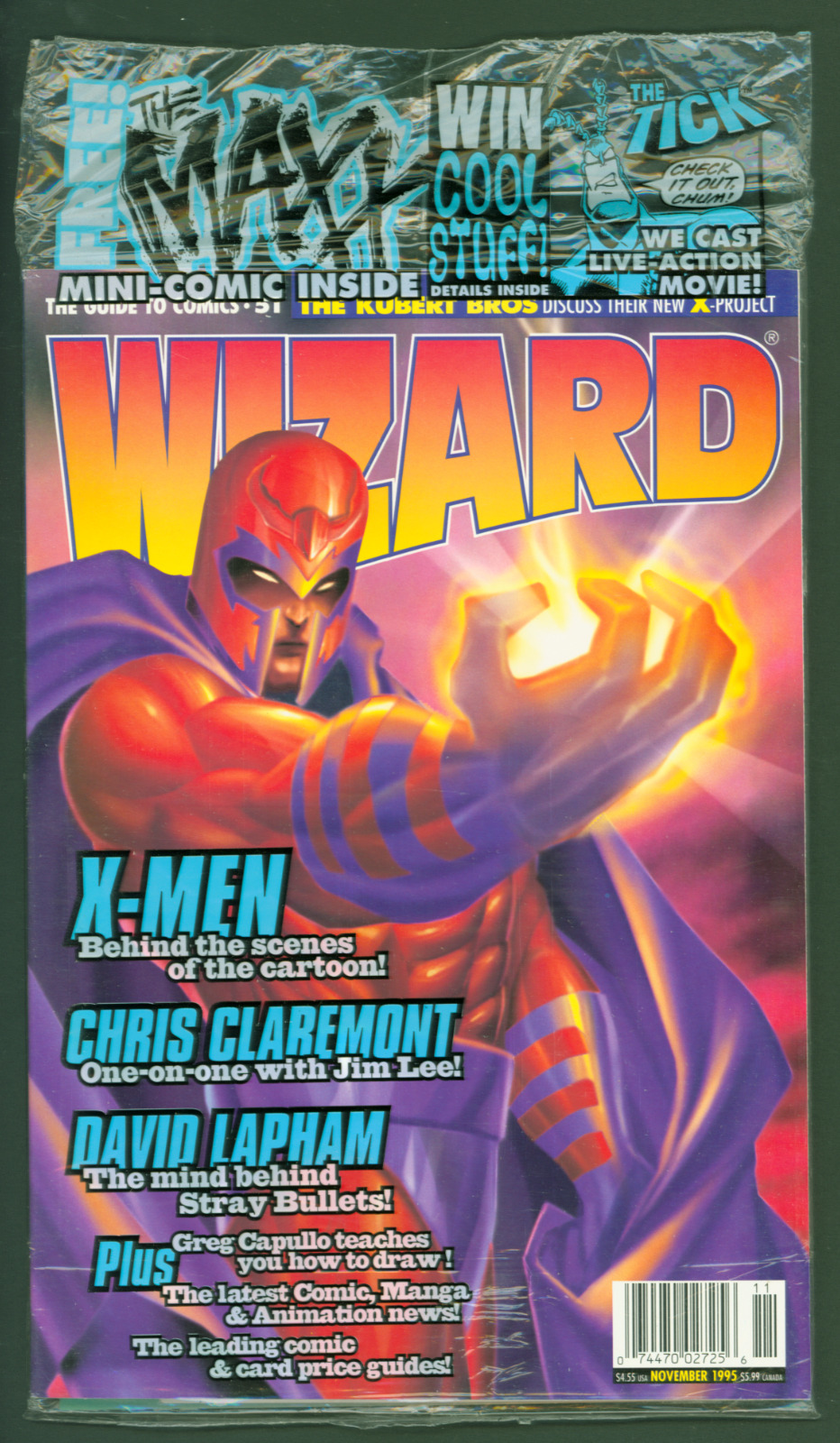 VTG 1995 Wizard Magazine #51 Magneto Cover Cyclops Promo Card Sealed New