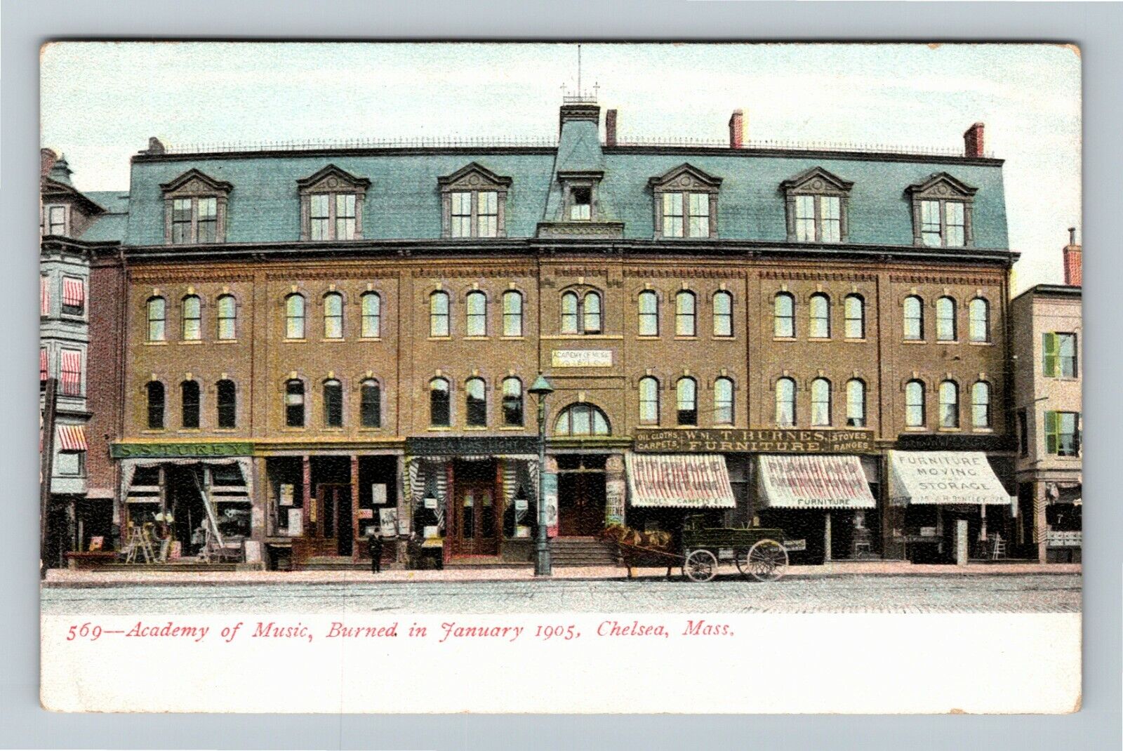Chelsea MA-Massachusetts, Academy Music, Burned Down 1905 Vintage Postcard