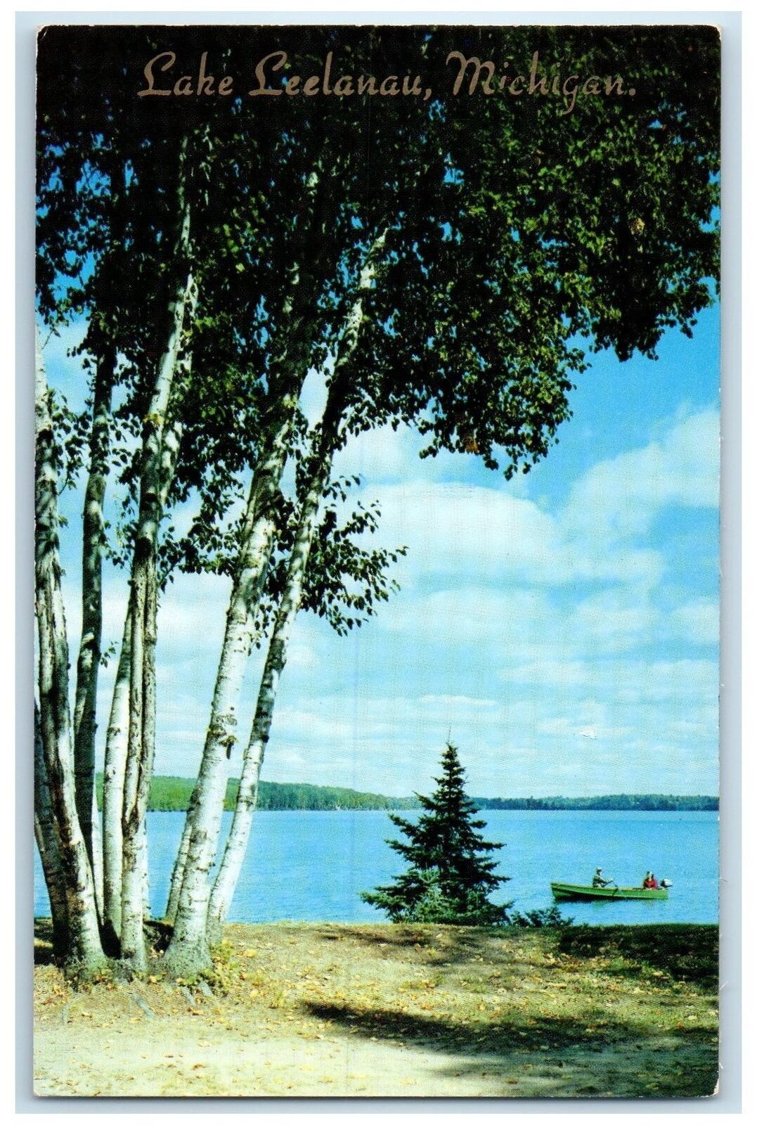 1965 Beautiful Birches Canoeing Scene Lake Leelanau Michigan MI Posted Postcard