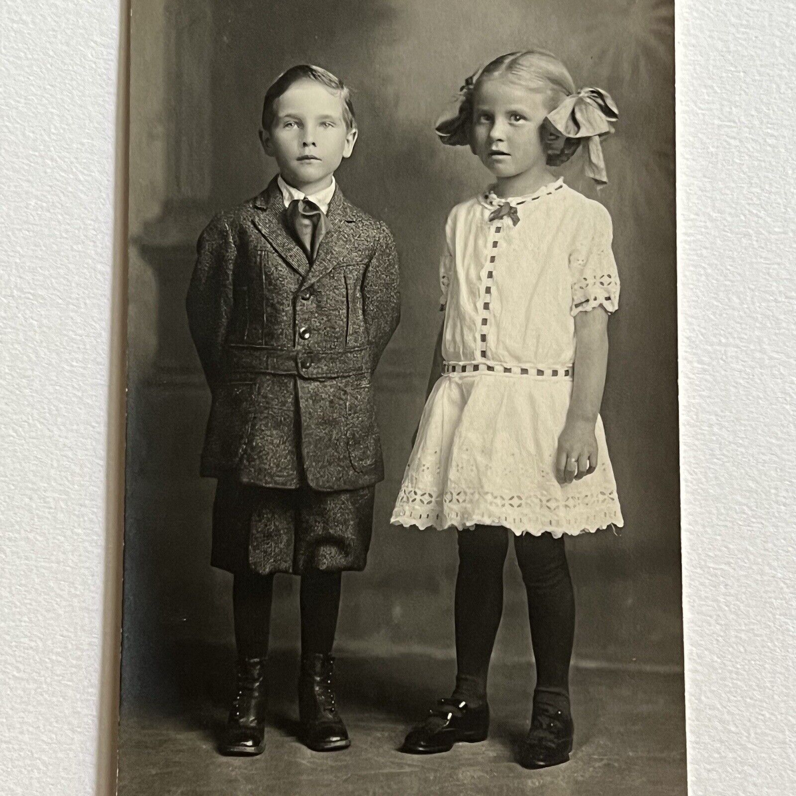 Antique RPPC Real Photograph Postcard Adorable Fashionable Children Boy & Girl