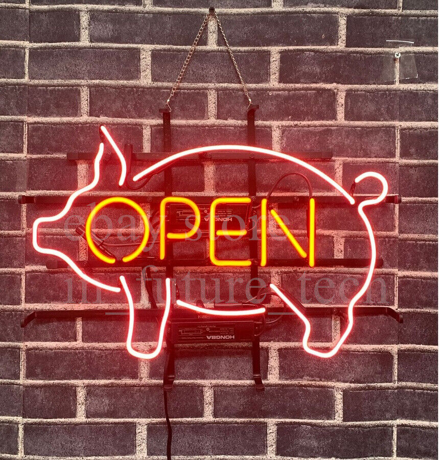Amy BBQ Grill Pig Chef Open Neon Light Sign 20