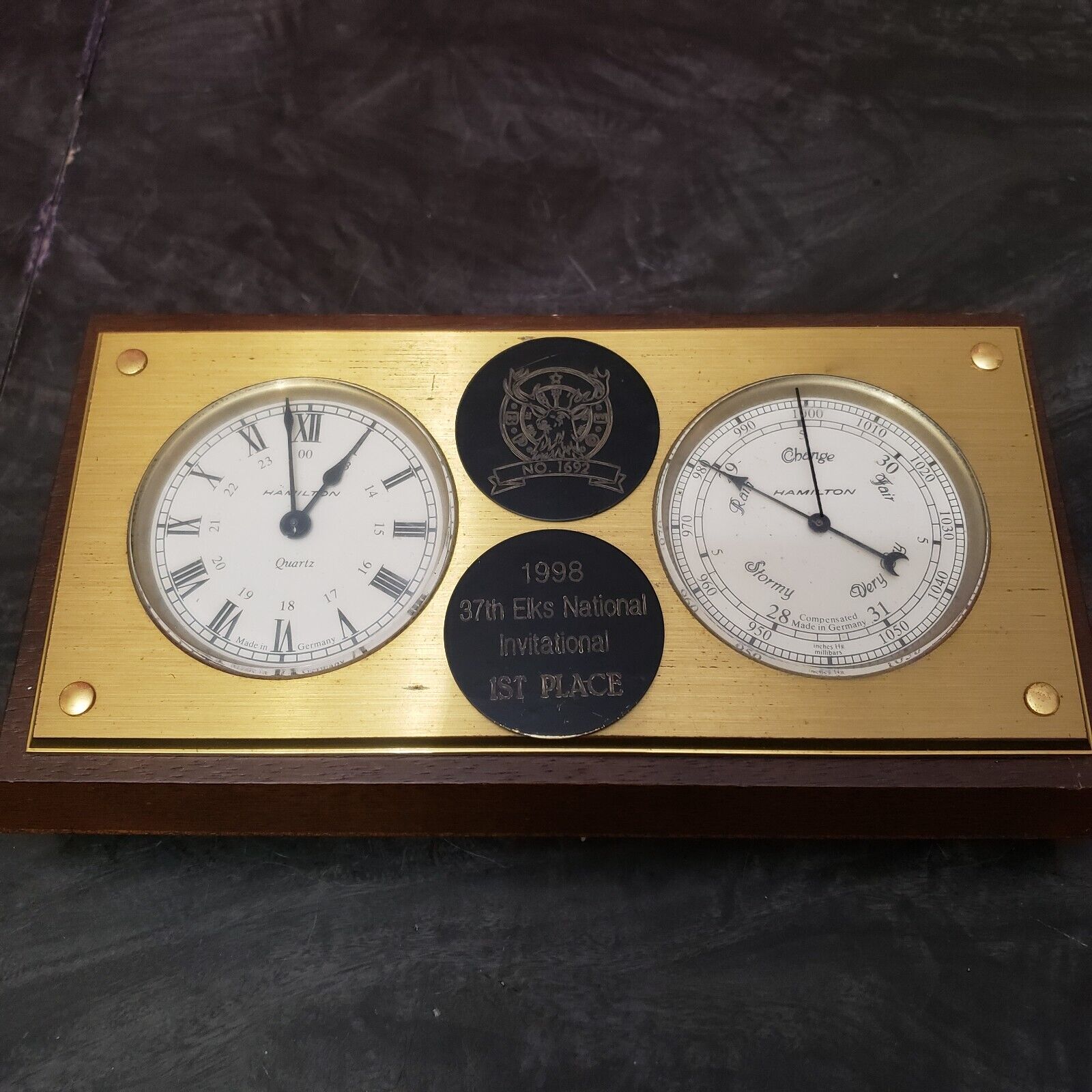 Vintage Hamilton Barometer & Clock BPOE Elk Lodges Invitational Award 1998