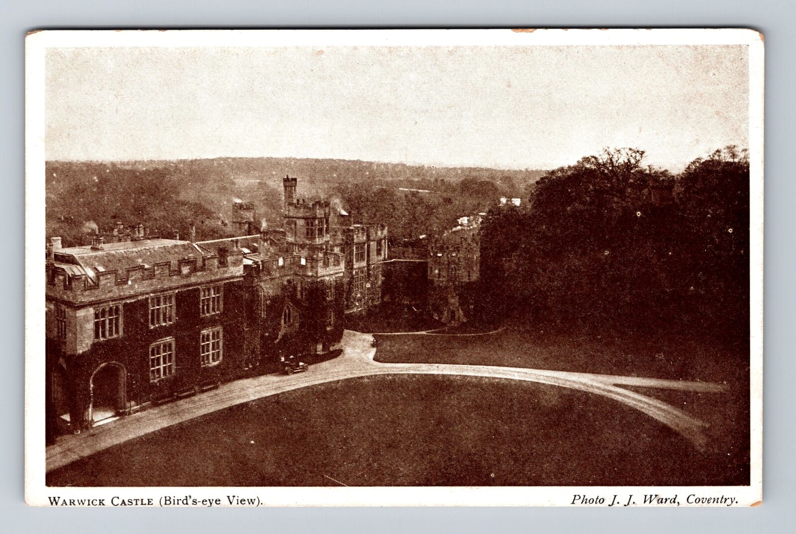 Warwick England, Bird\'s Eye Of Medieval Warwick Castle, Antique Vintage Postcard
