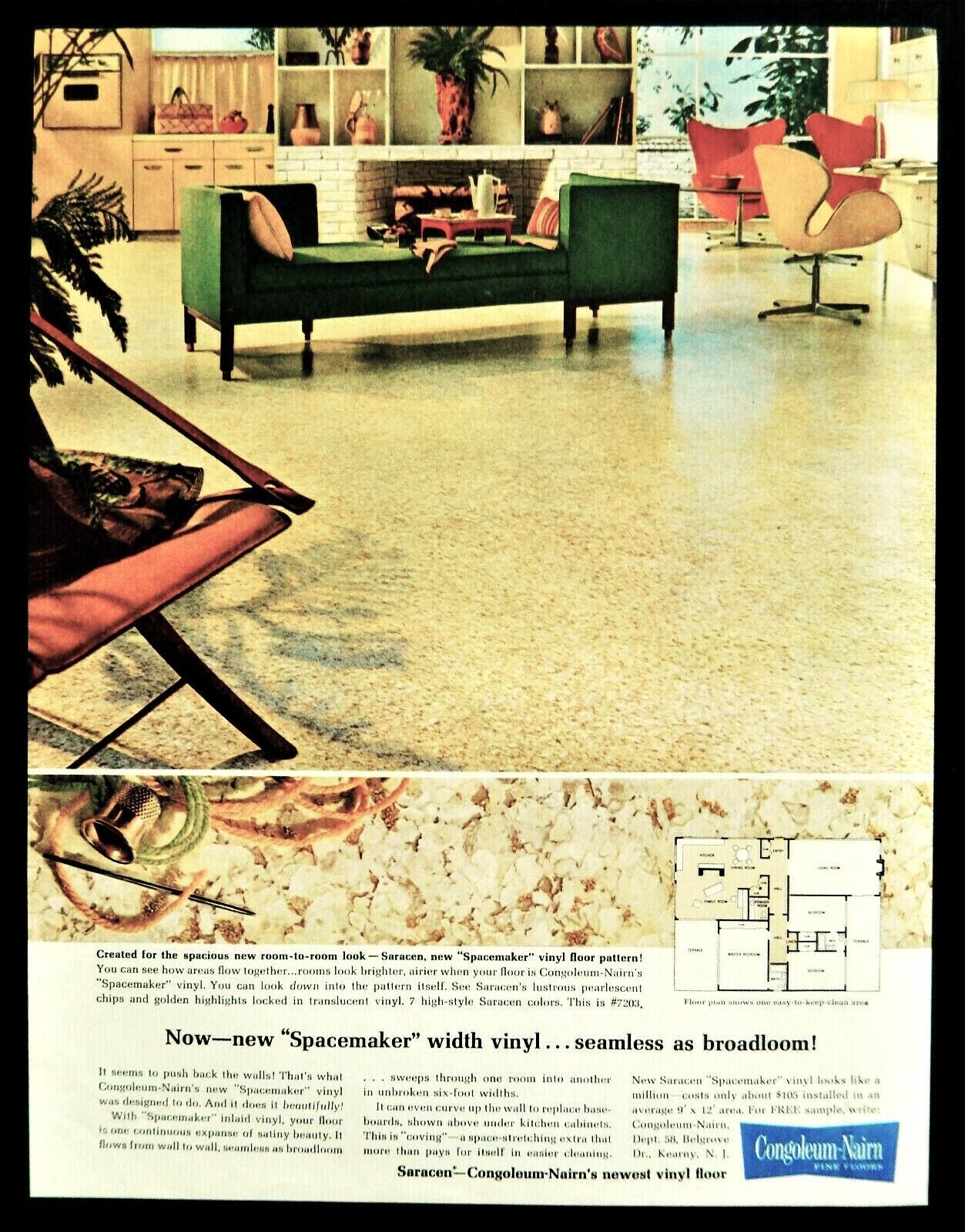 Congoleum vinyl floor ad vintage 1962  Nairn original flooring advertisement