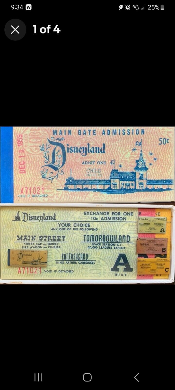 Disney Disneyland Main Gate Child's Admission Ticket Book 4 Pin Set Limited Ed