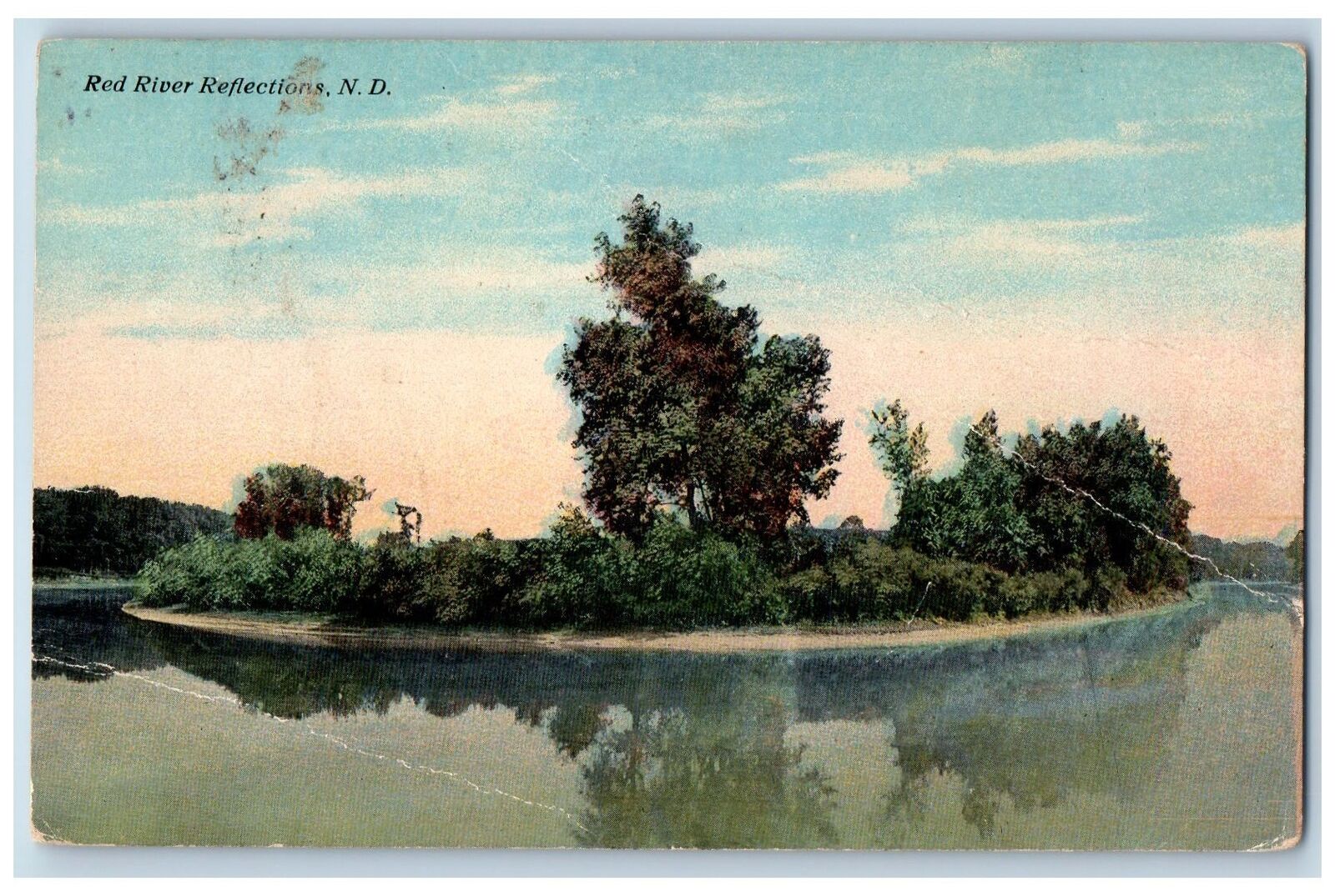 c1911 Red River Reflections Island Grove Red River North Dakota Antique Postcard