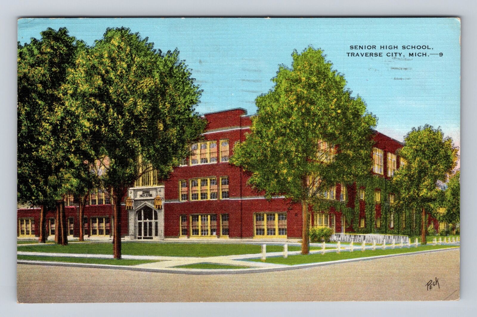 Traverse City MI-Michigan, Senior High School, Antique Vintage c1946 Postcard