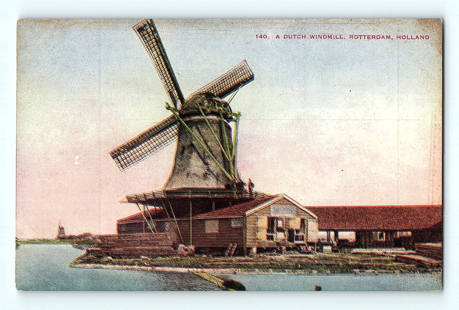 A Dutch Windmill Rotterdam Holland Nieuwe Maas Netherlands Vintage Postcard E4