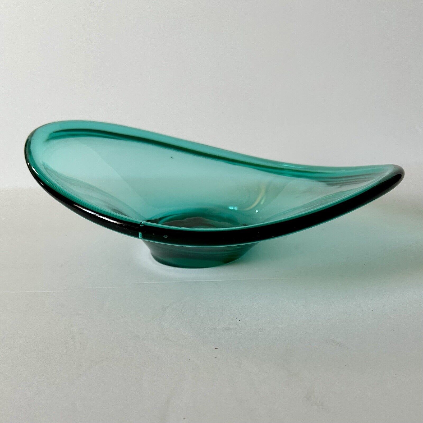 Vintage Scandinavian Art Glass Free Form Sea Foam Blue Vintage Curved Dish