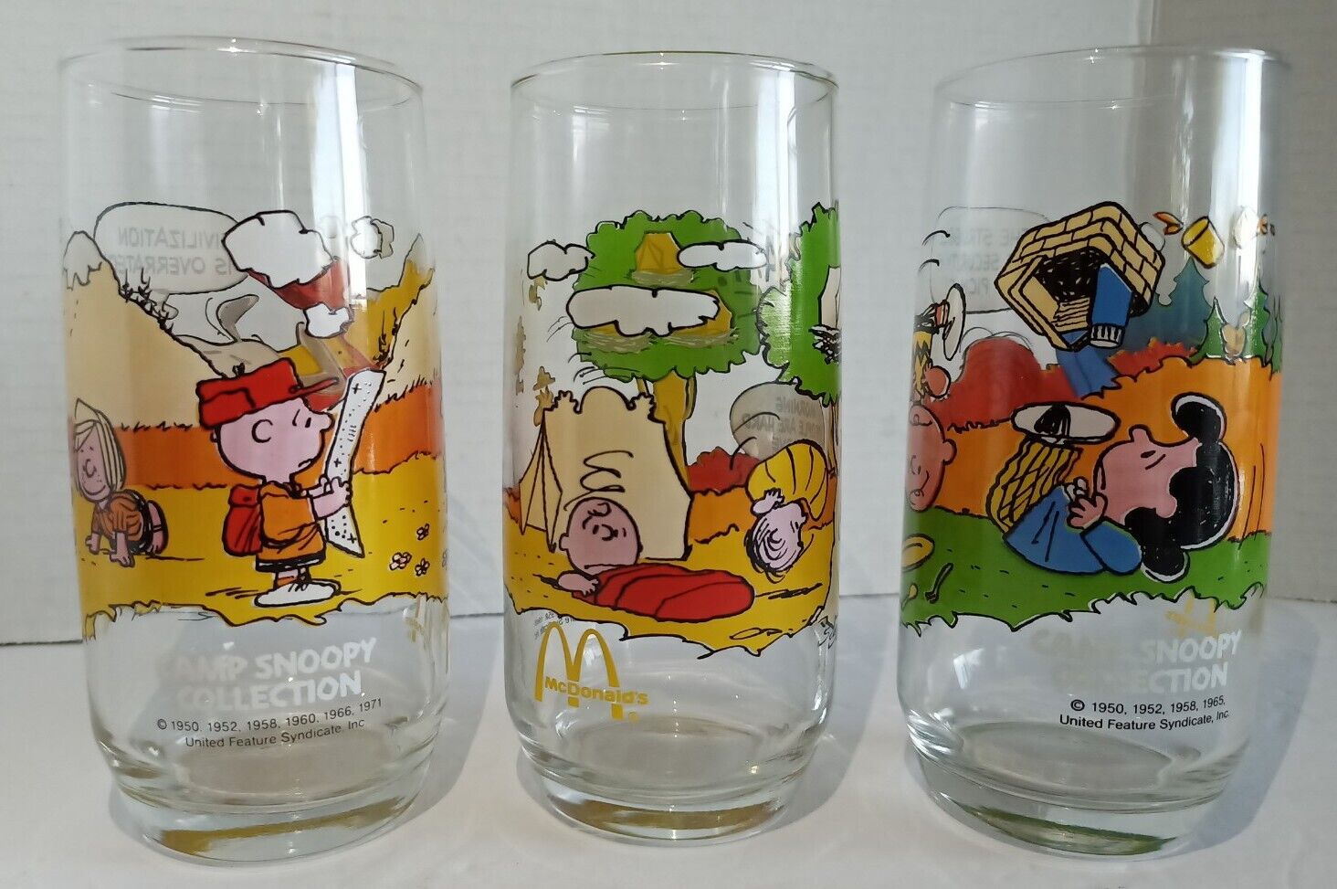 Set of 3 Camp Snoopy Peanuts Collection McDonald\'s Charlie Brown Vintage Glasses