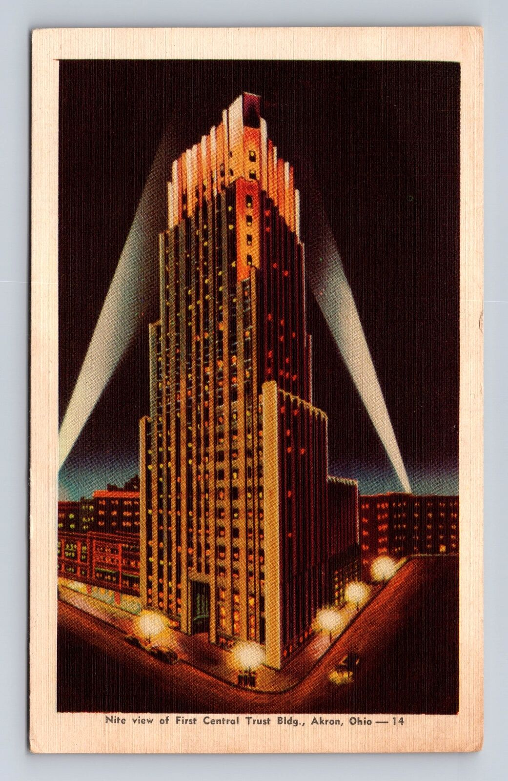 Akron OH-Ohio, First Central Trust Building Night View, Antique Vintage Postcard