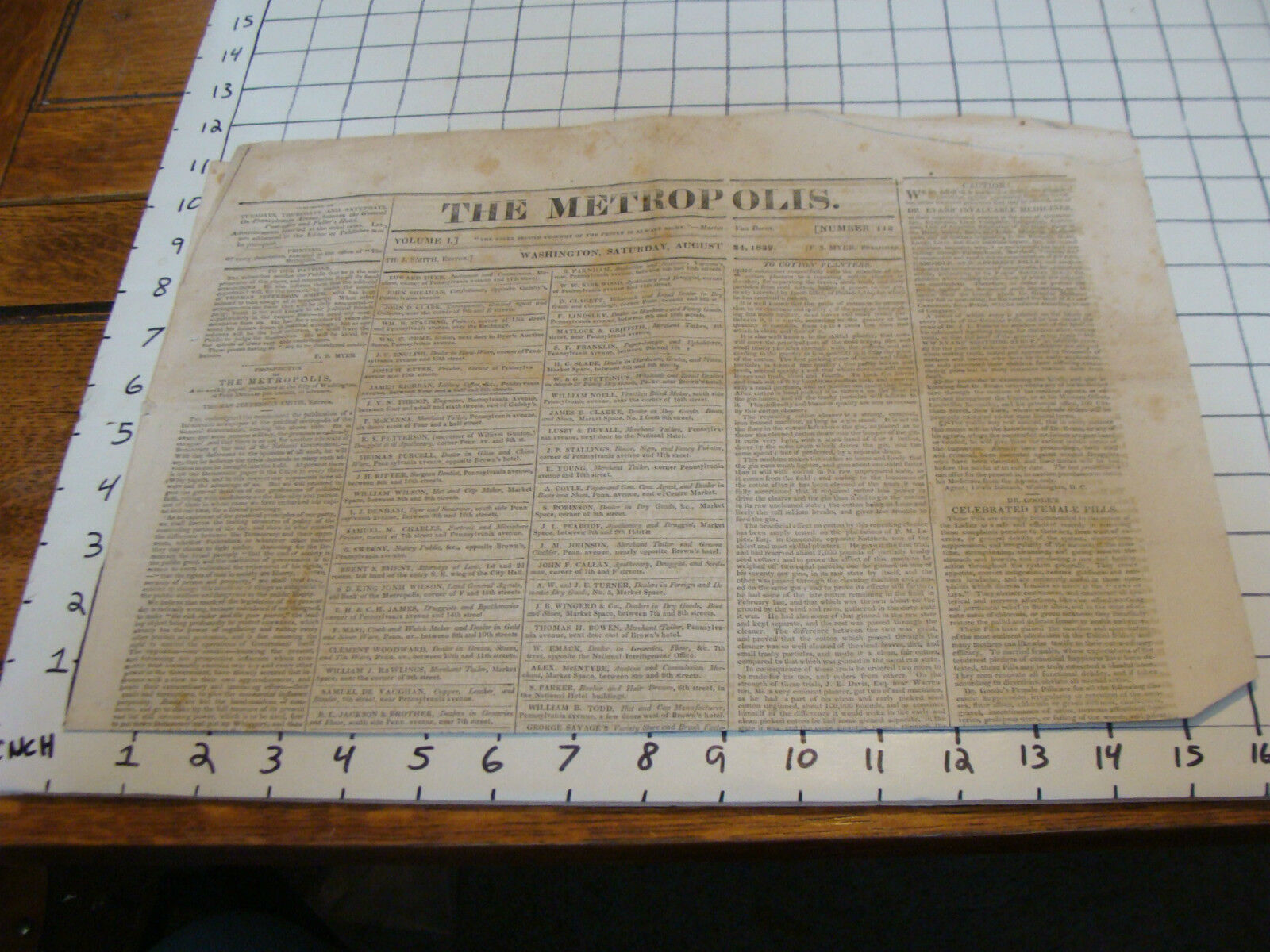Vintage Newspaper: August 24 1839 THE METROPOLIS washington Martin Van Buren