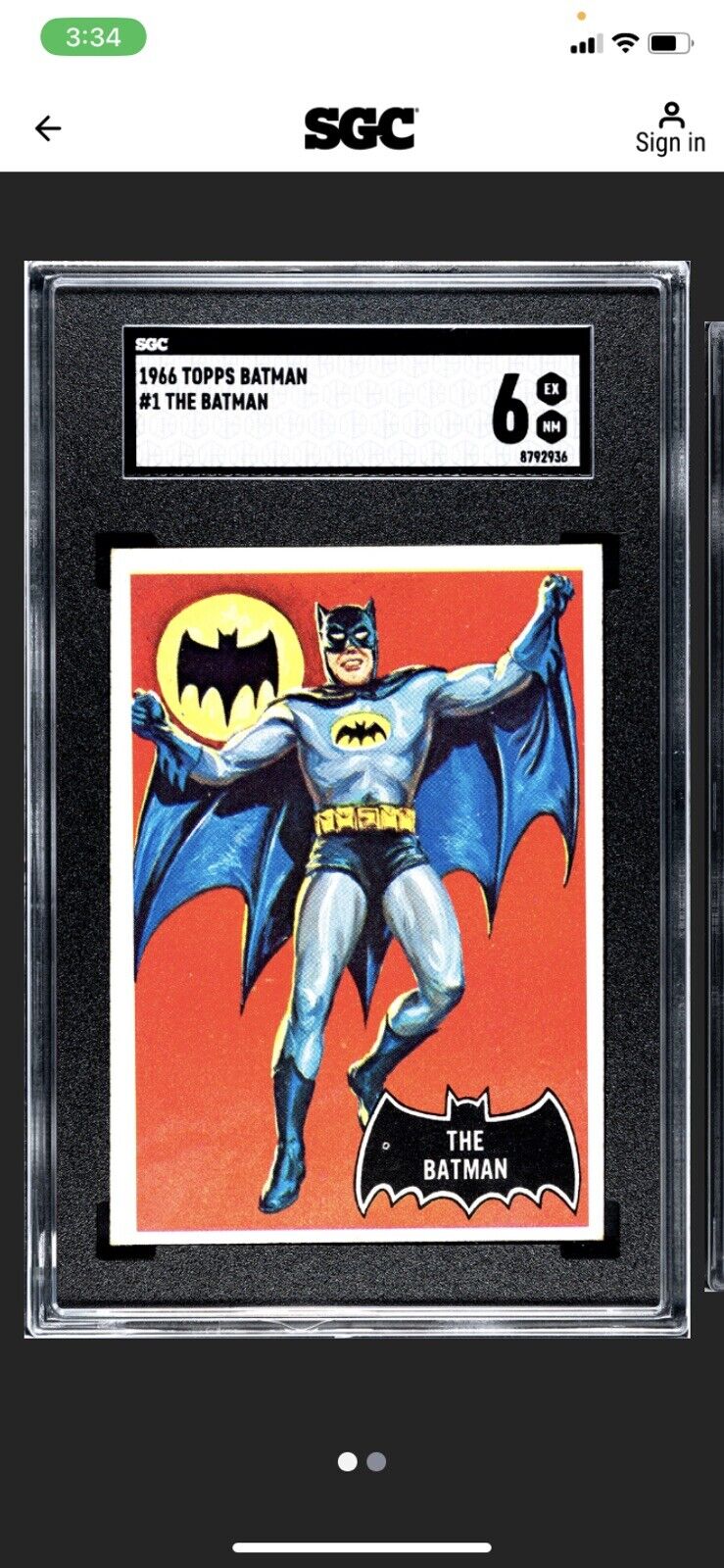 1966 Topps Batman #1 The Batman Black Bat Series SGC 6 EX-NM Population 13