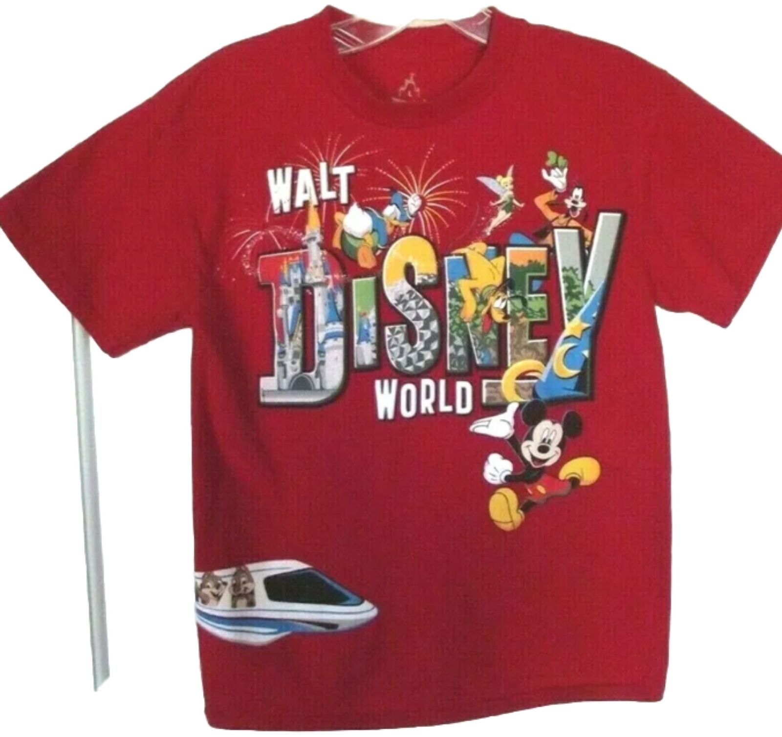 L RED Walt Disney World T SHIRT Disneyland Hanes Mickey Tinkerbell Pluto Daffy L