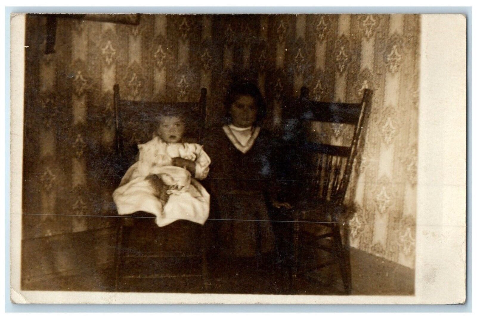 1909 Little Kids Sat On Chair Vesper Kansas KS Antique RPPC Photo Postcard