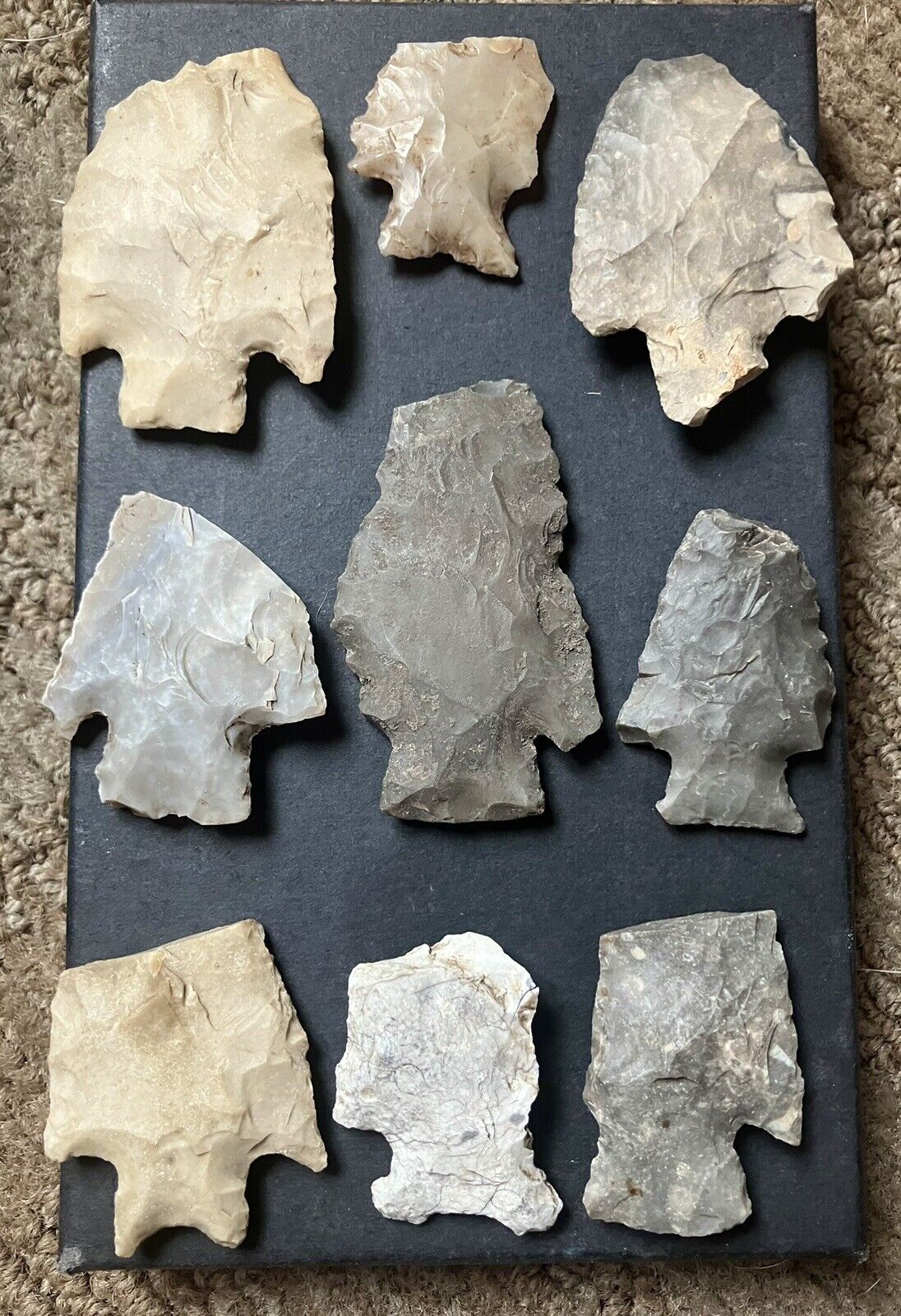Native American Arrowheads Authentic Lot Of 9 Variety Pieces