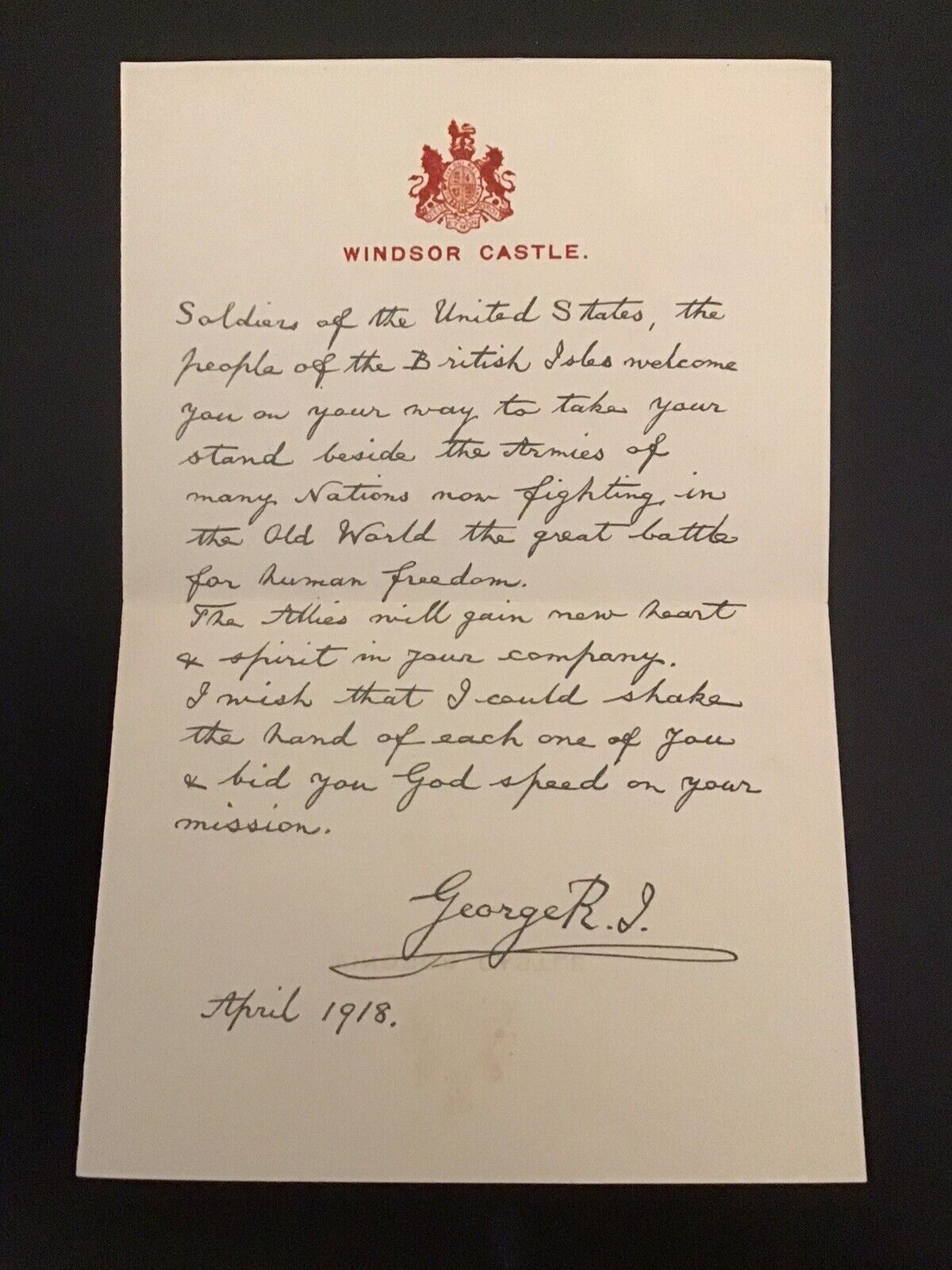 Vintage April 1918 World War I Letter  to Soldiers Windsor Castle