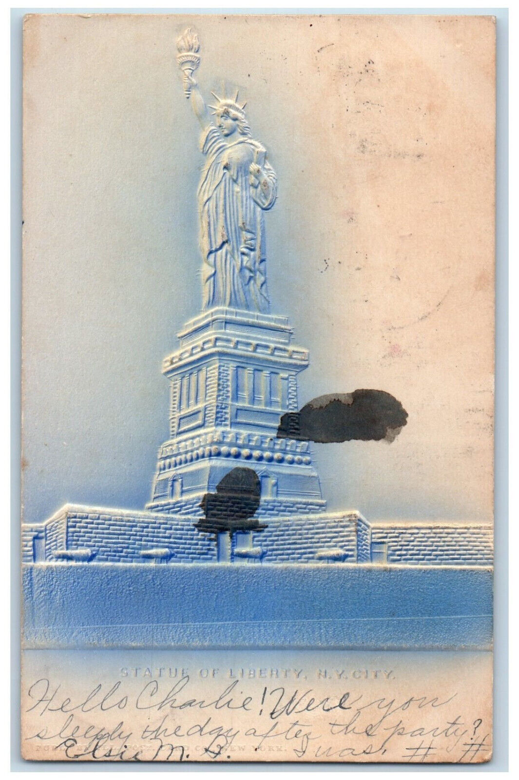 1906 Statue of Liberty New York City NY York Road MD Embossed Airbrush Postcard