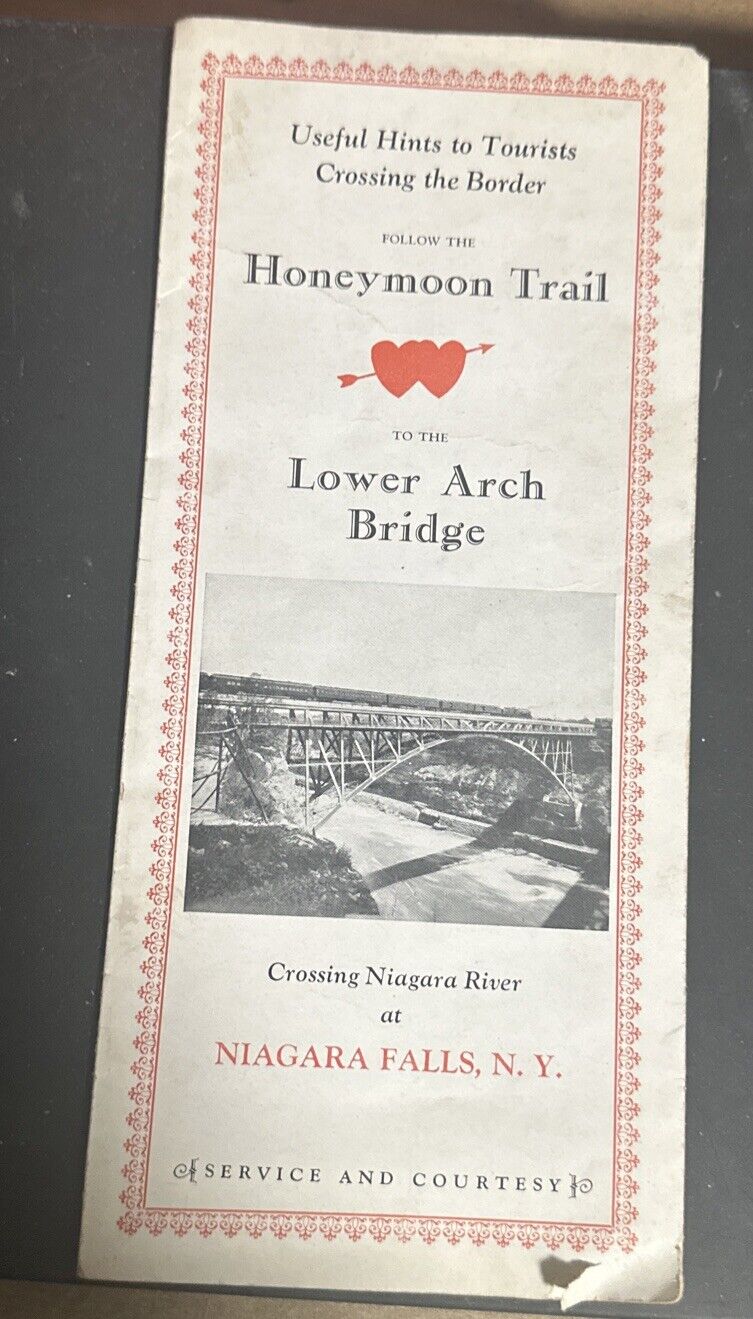 Vtg 1929, Niagara Falls, Canada NY - Honeymoon Trail Lower Arch Bridge Brochure